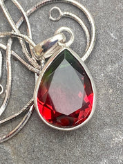 Watermelon Tourmaline Silver Teardrop Pendant