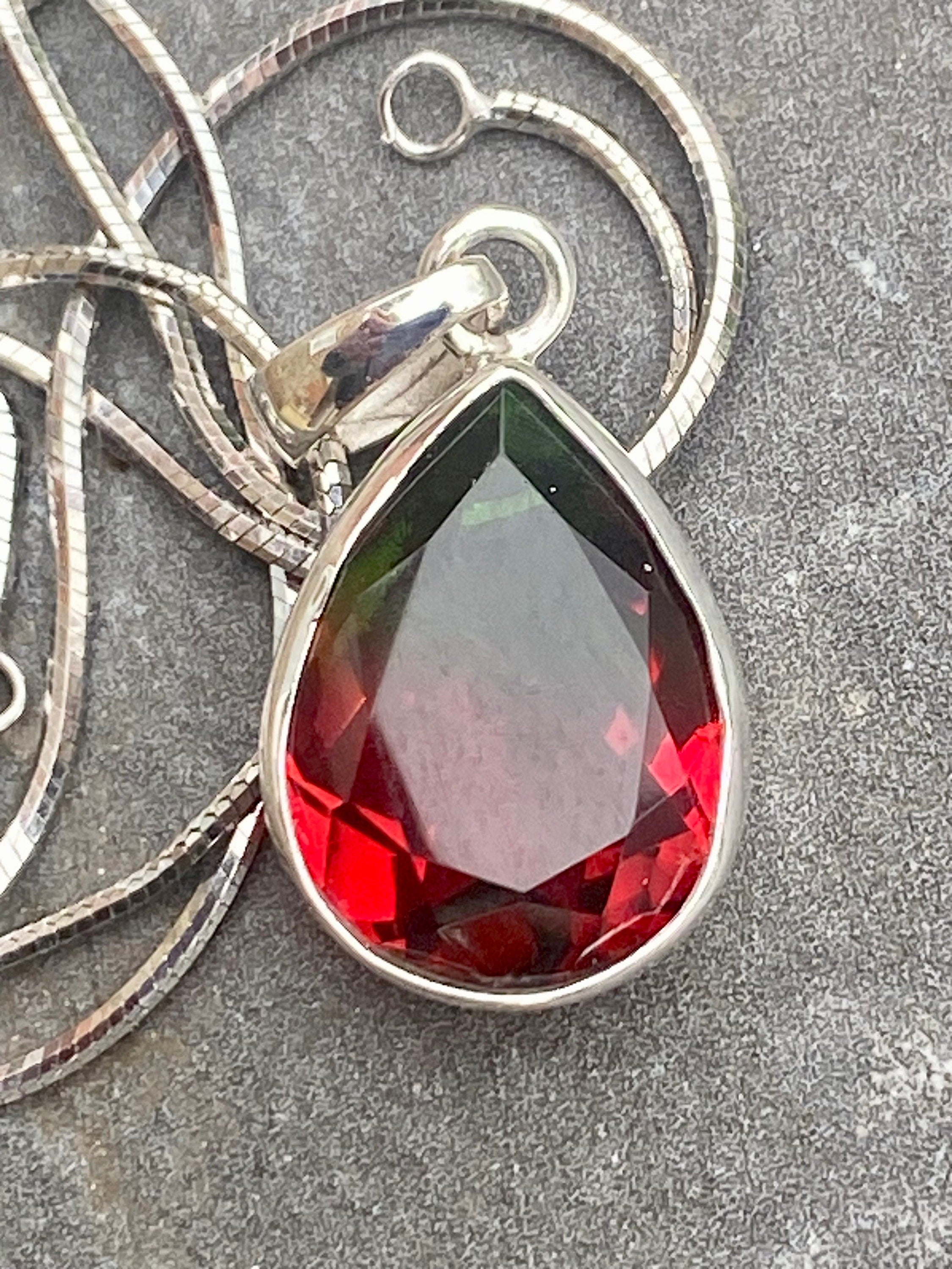 Watermelon Tourmaline Silver Teardrop Pendant