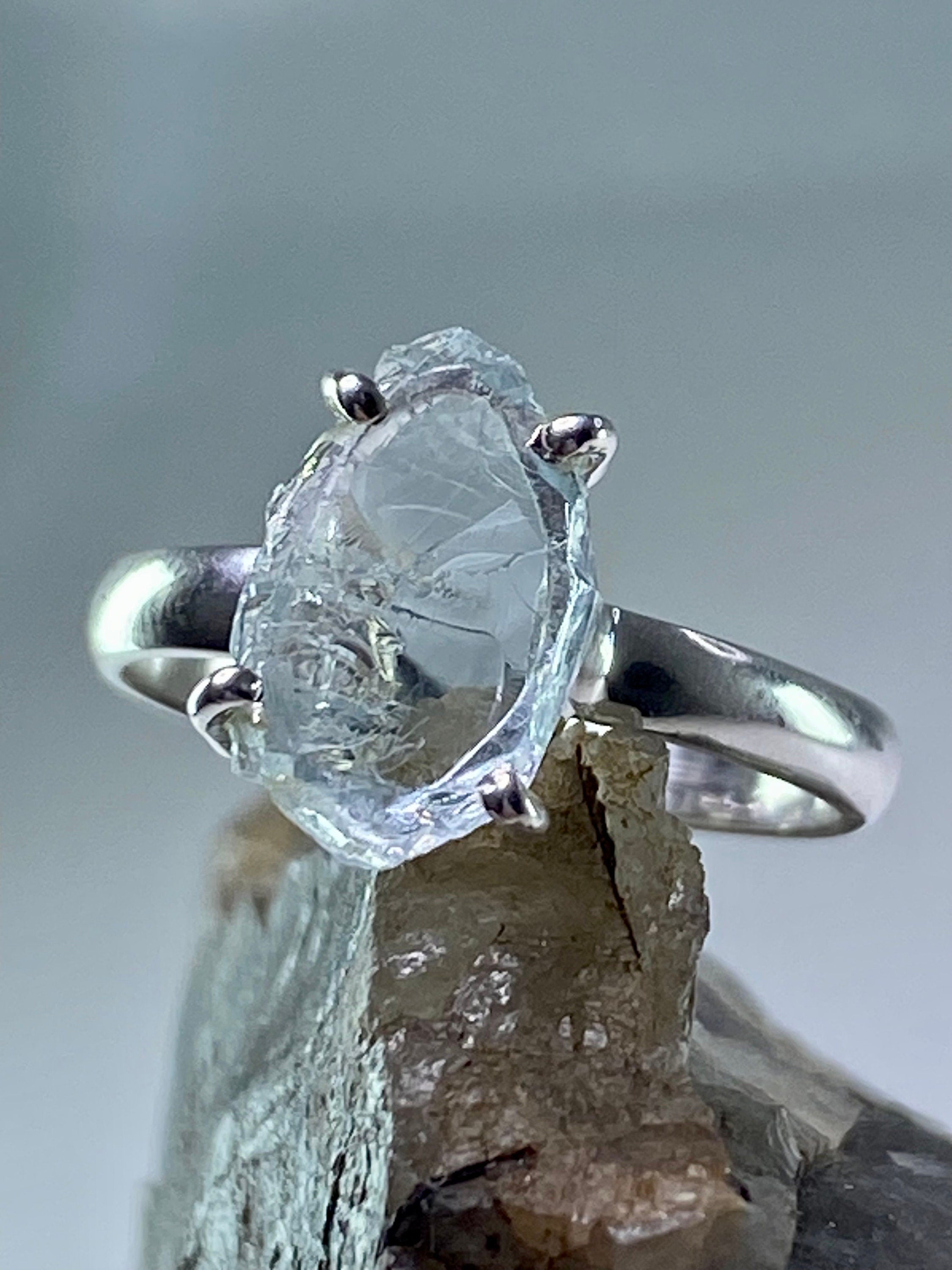 Raw Aquamarine and silver ring