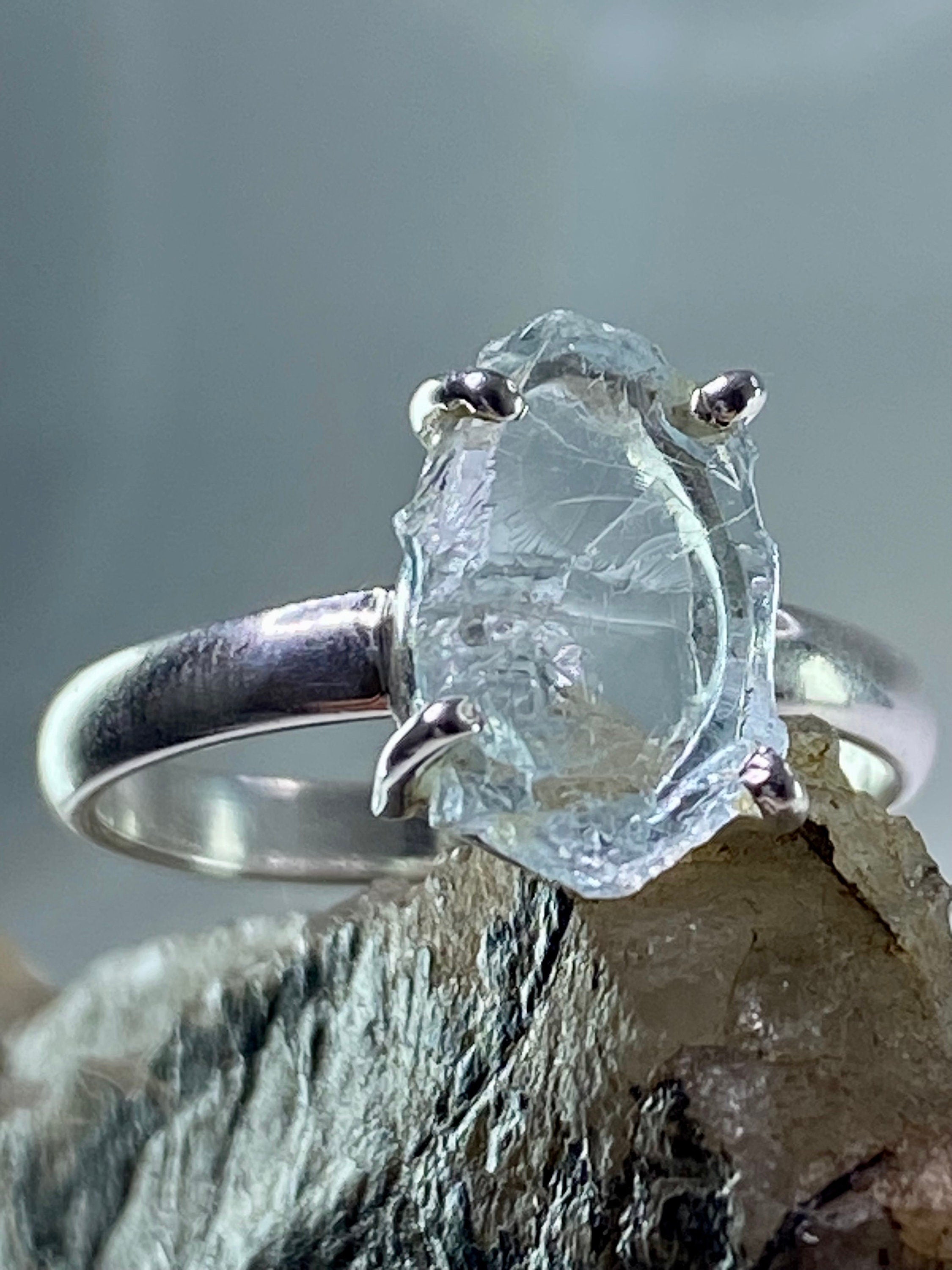 Raw Aquamarine and silver ring