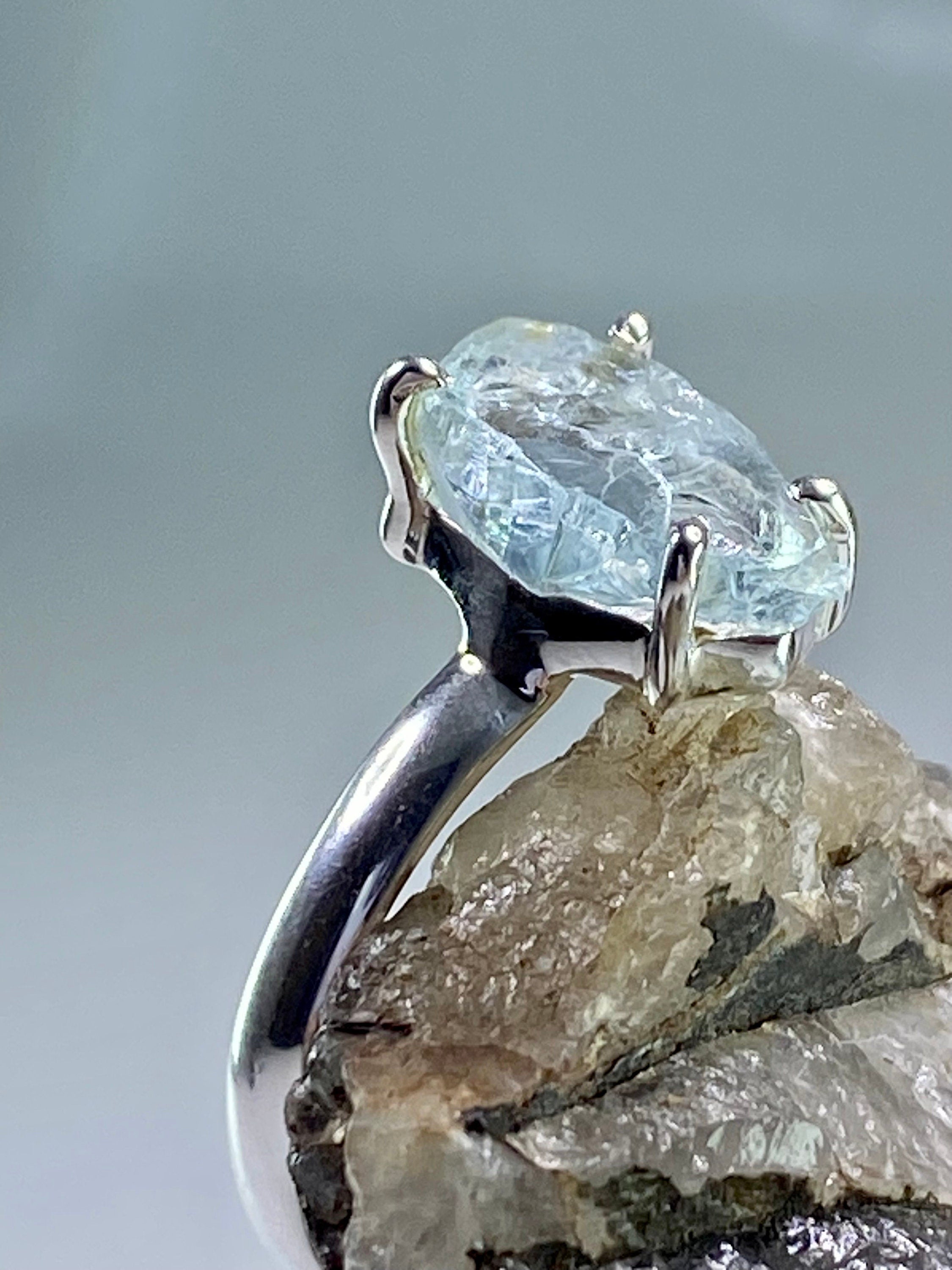 Raw Aquamarine and silver ring