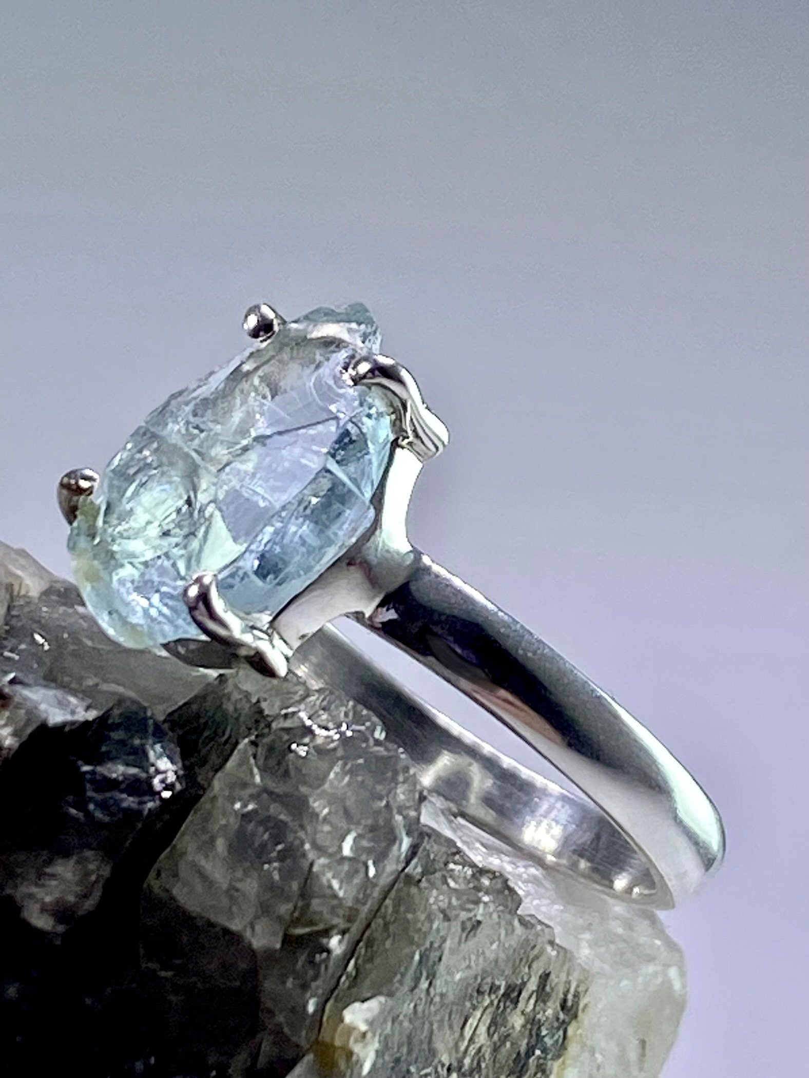 Raw Aquamarine and silver ring