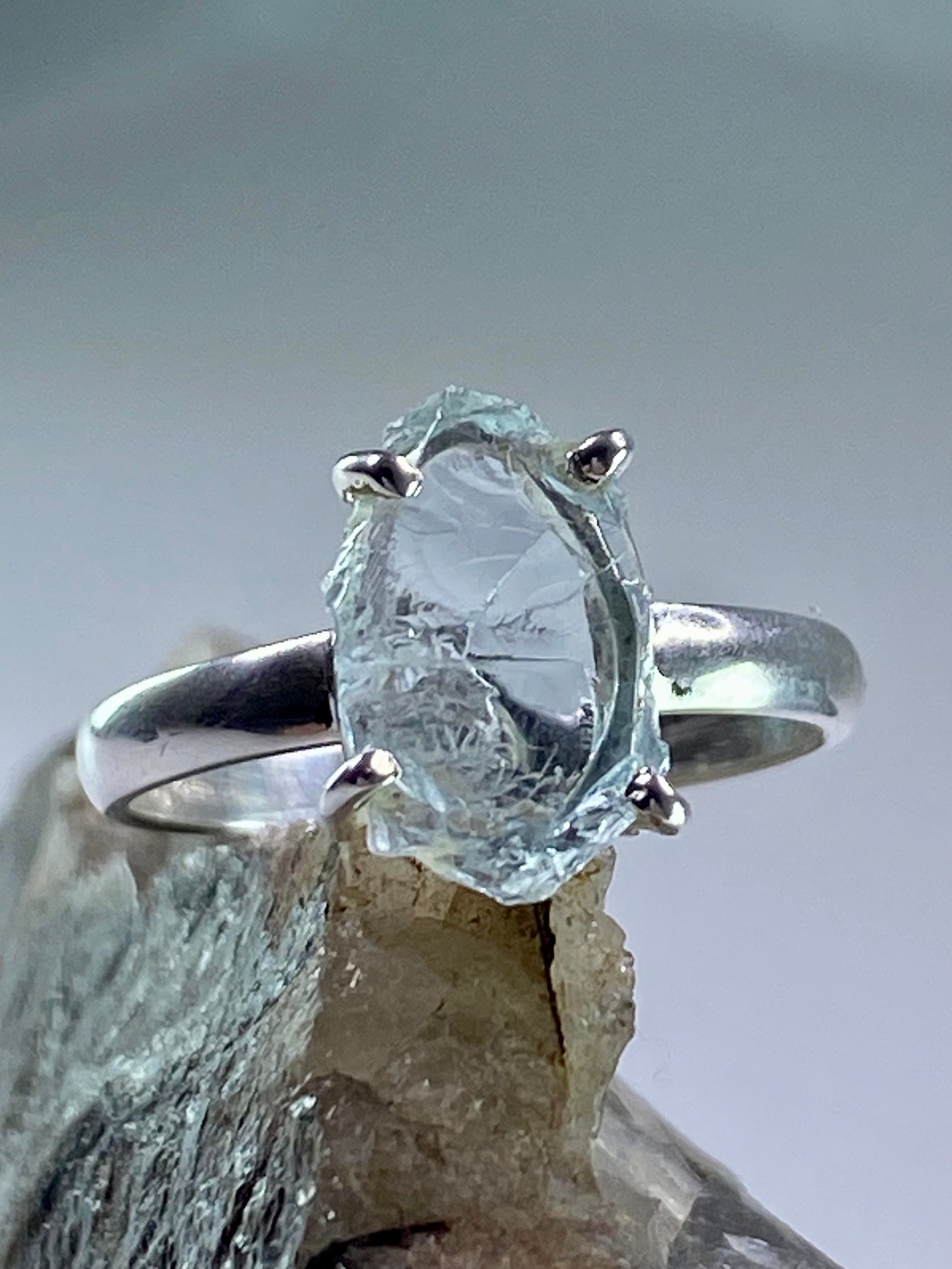 Raw Aquamarine and silver ring