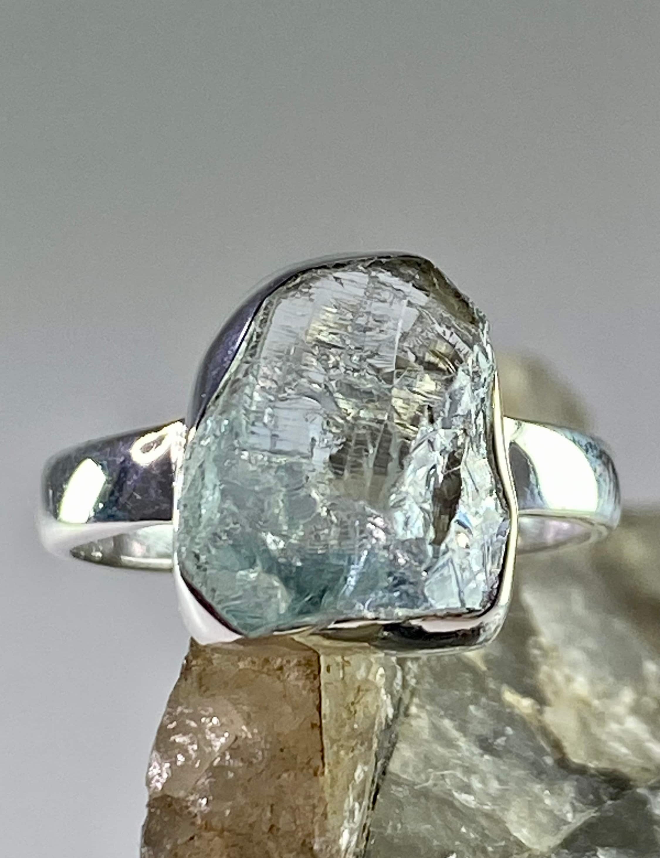 Raw Aquamarine and Silver Ring