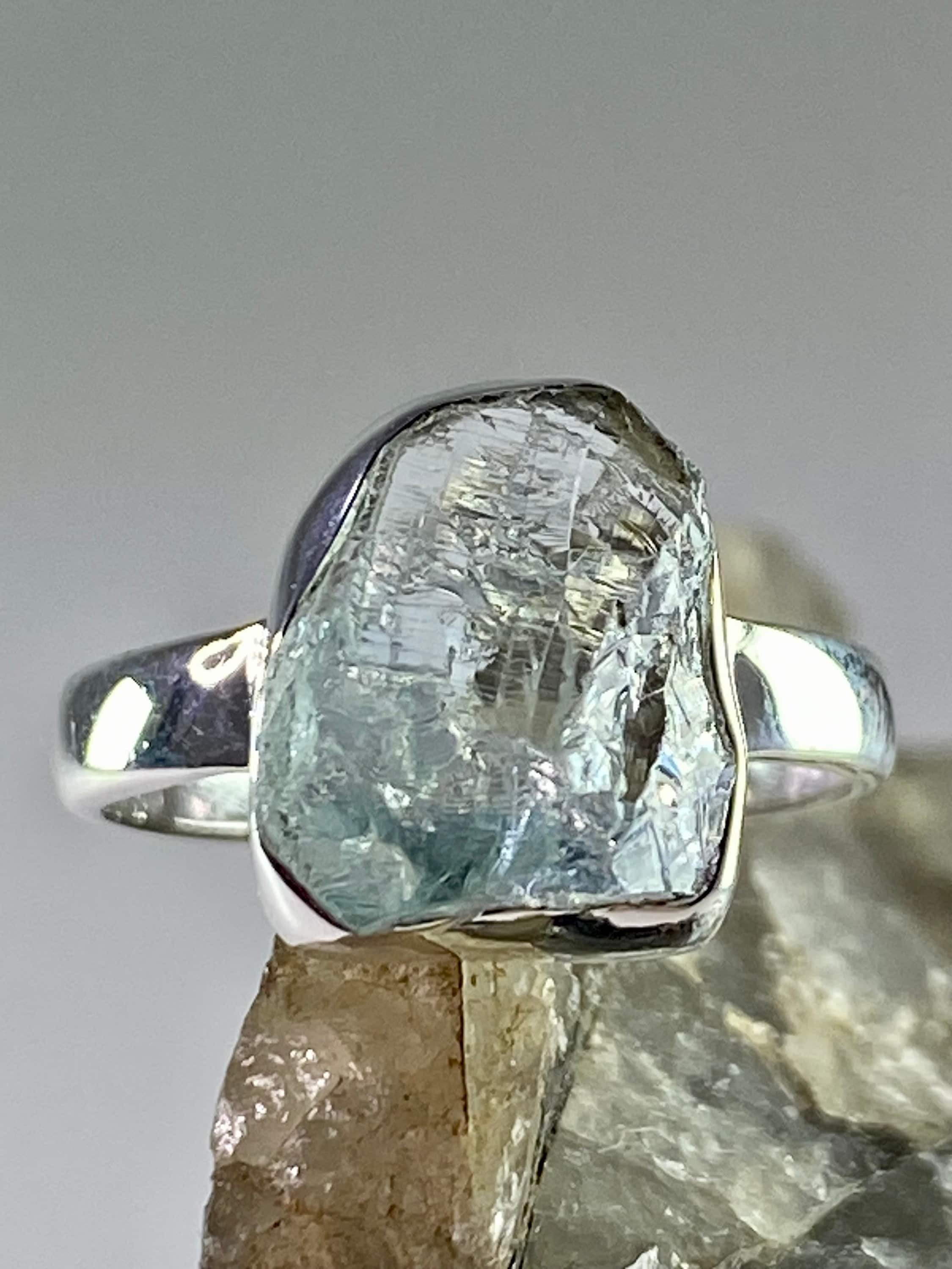 Raw Aquamarine and Silver Ring