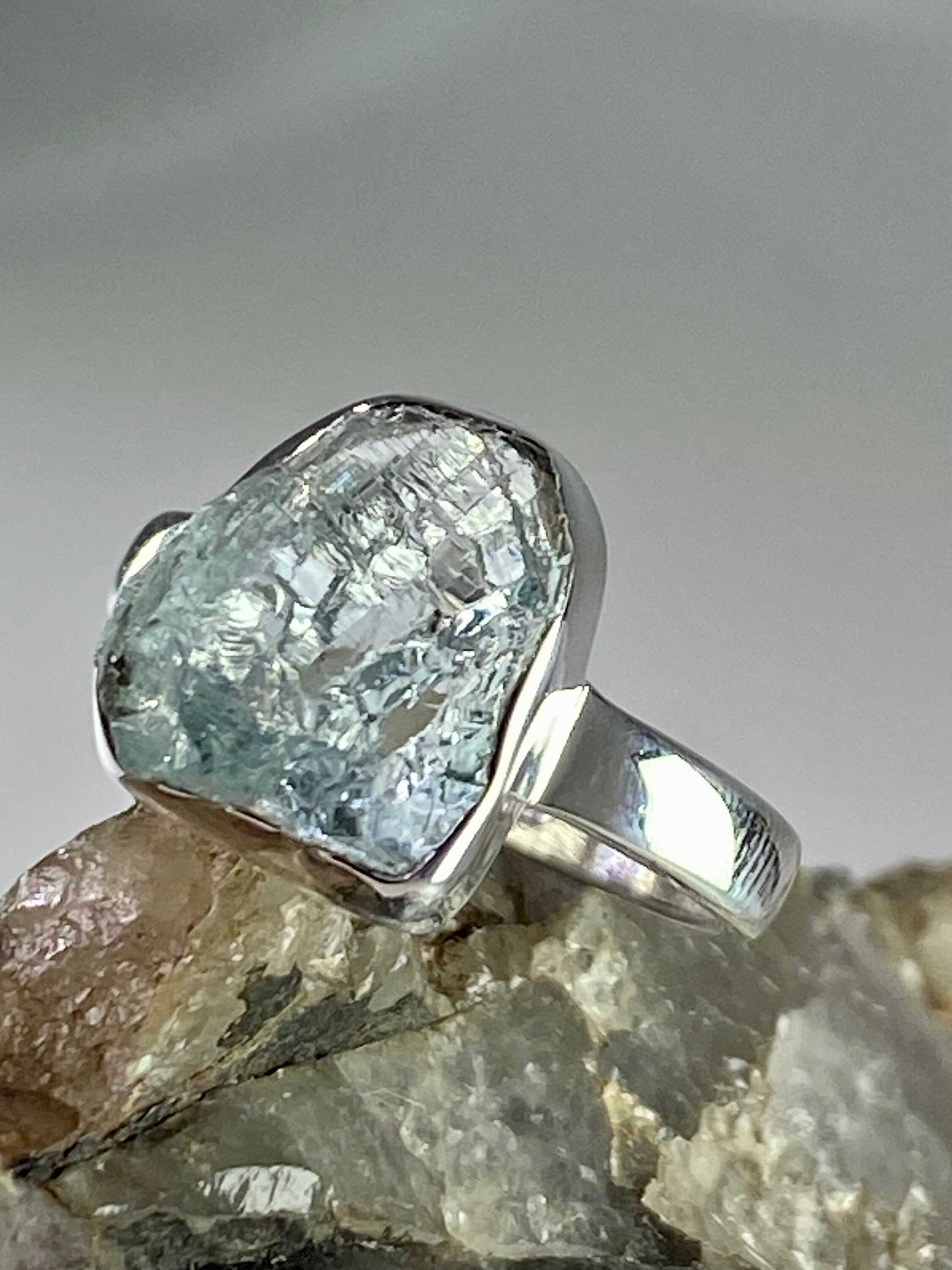 Raw Aquamarine and Silver Ring