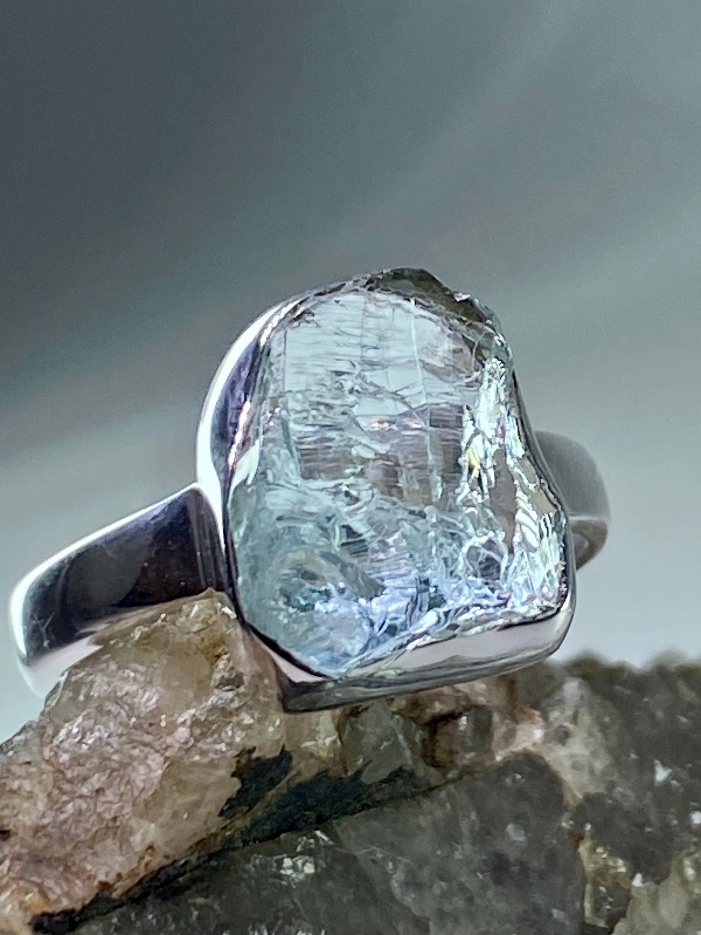 Raw Aquamarine and Silver Ring