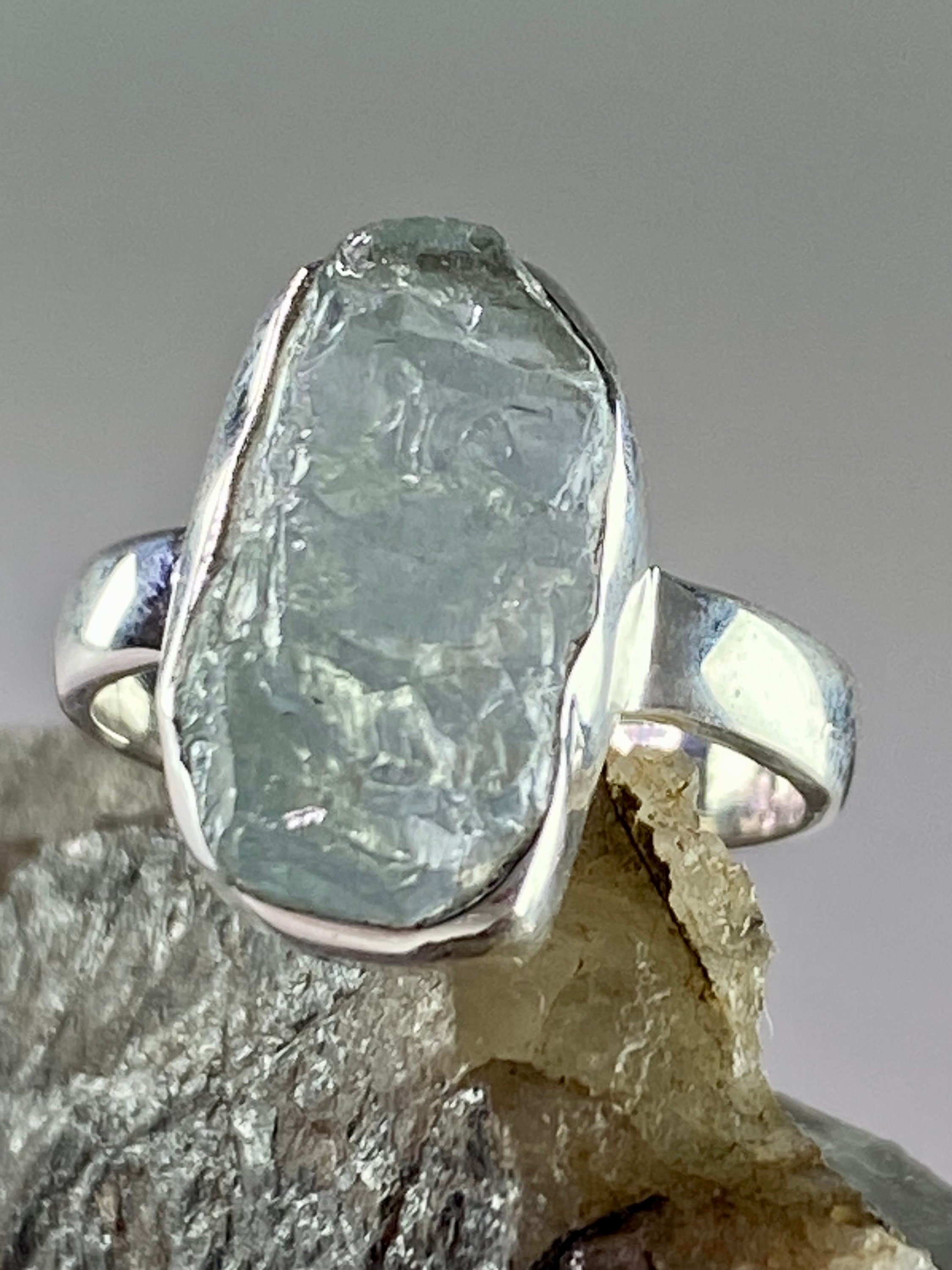 Raw Aquamarine and Silver Ring