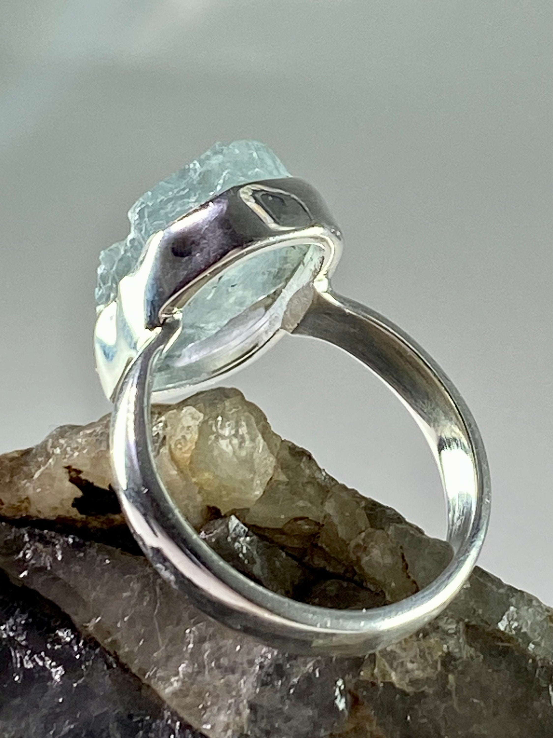 Raw Aquamarine and Silver Ring