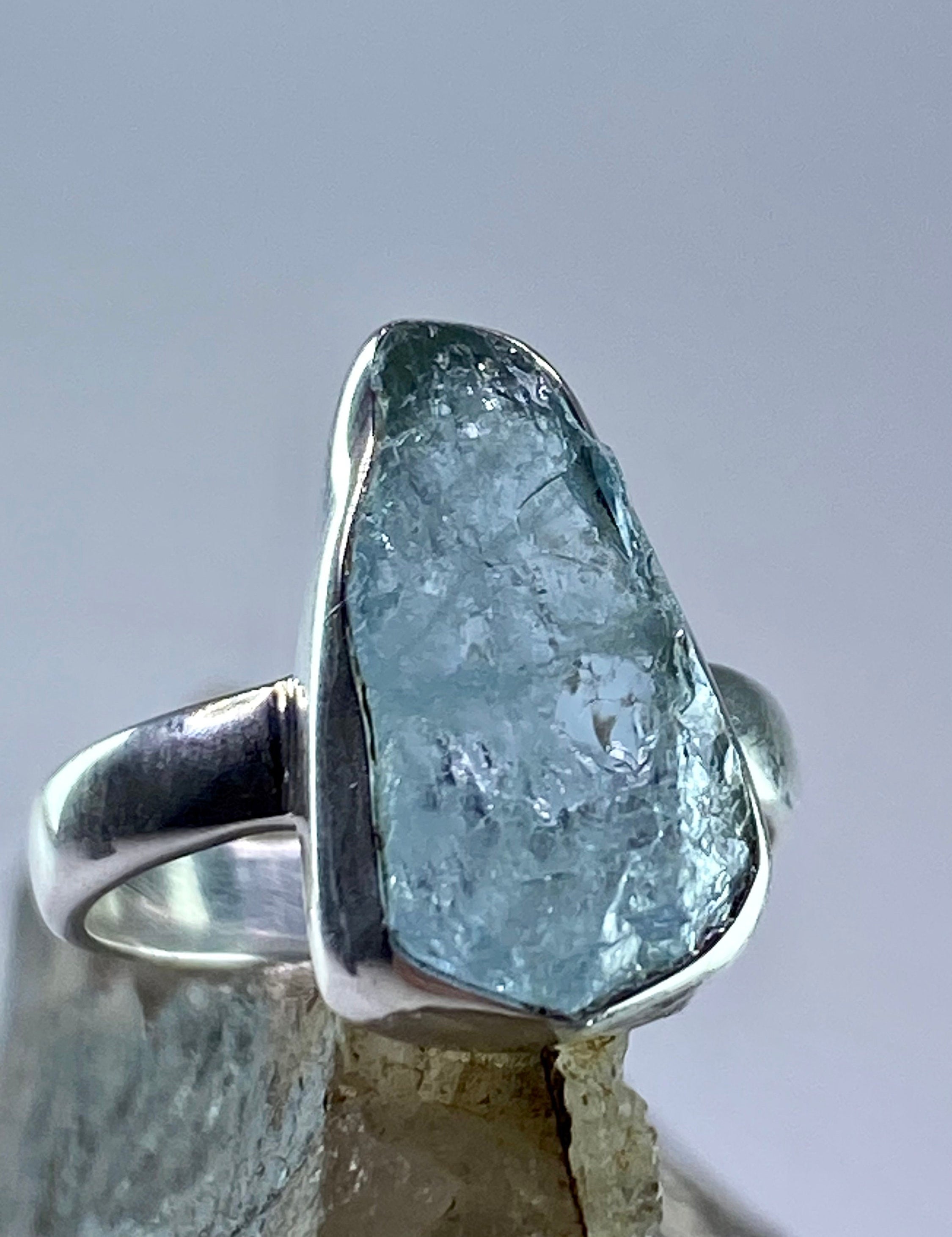 Raw Aquamarine and Silver Ring