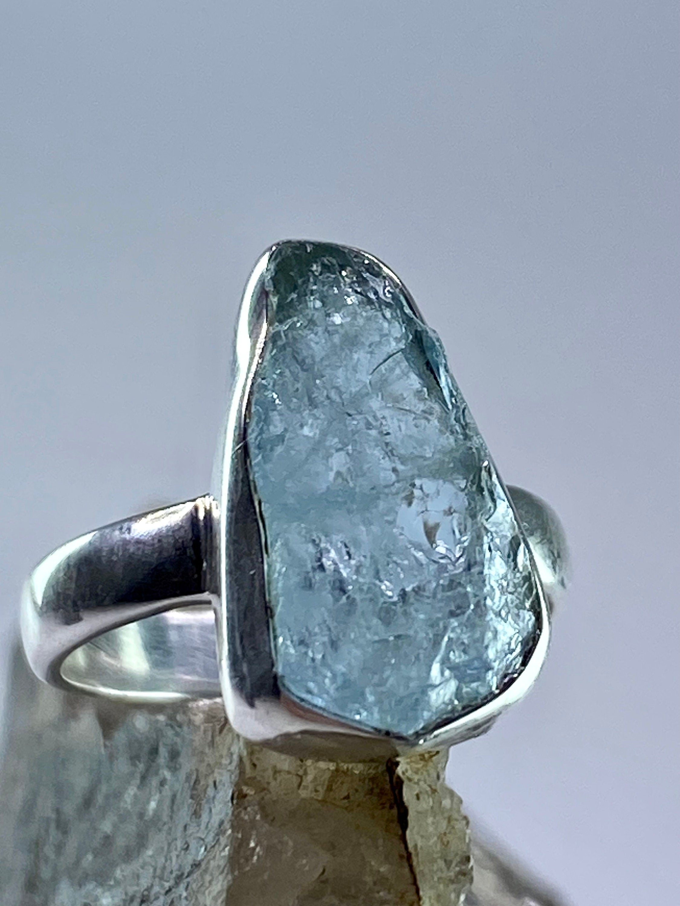 Raw Aquamarine and Silver Ring