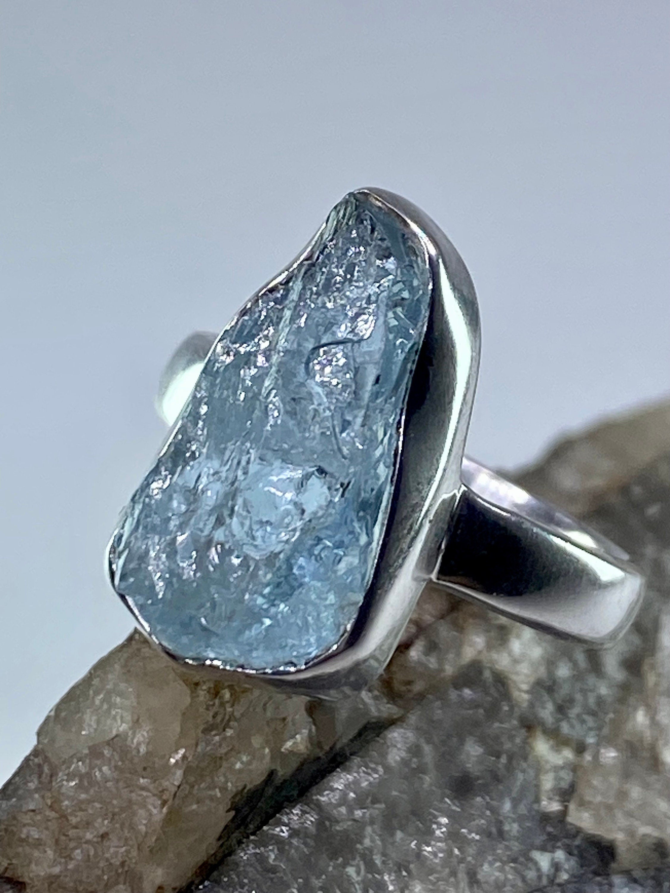 Raw Aquamarine and Silver Ring