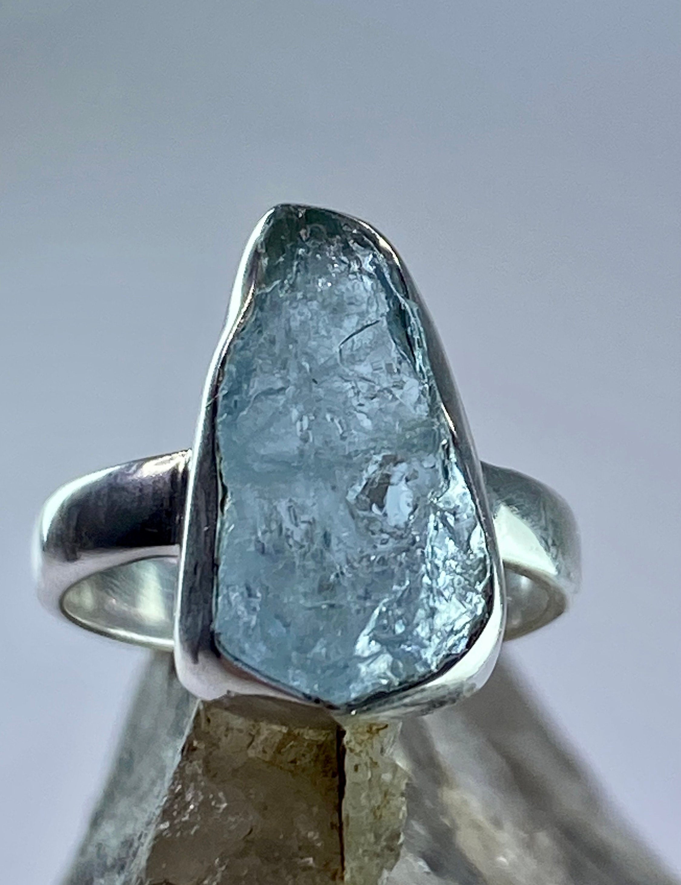 Raw Aquamarine and Silver Ring