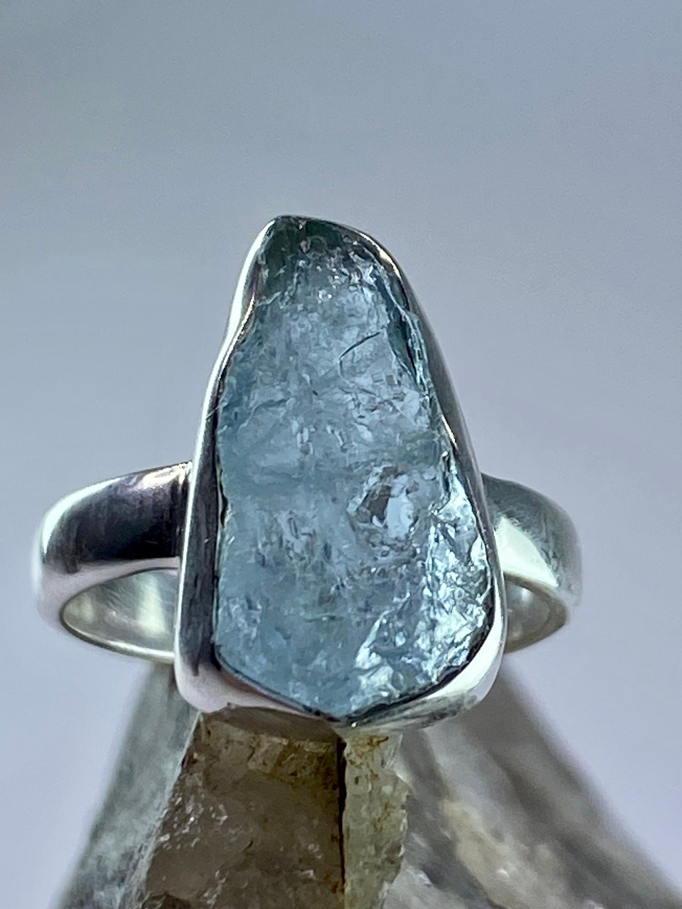 Raw Aquamarine and Silver Ring