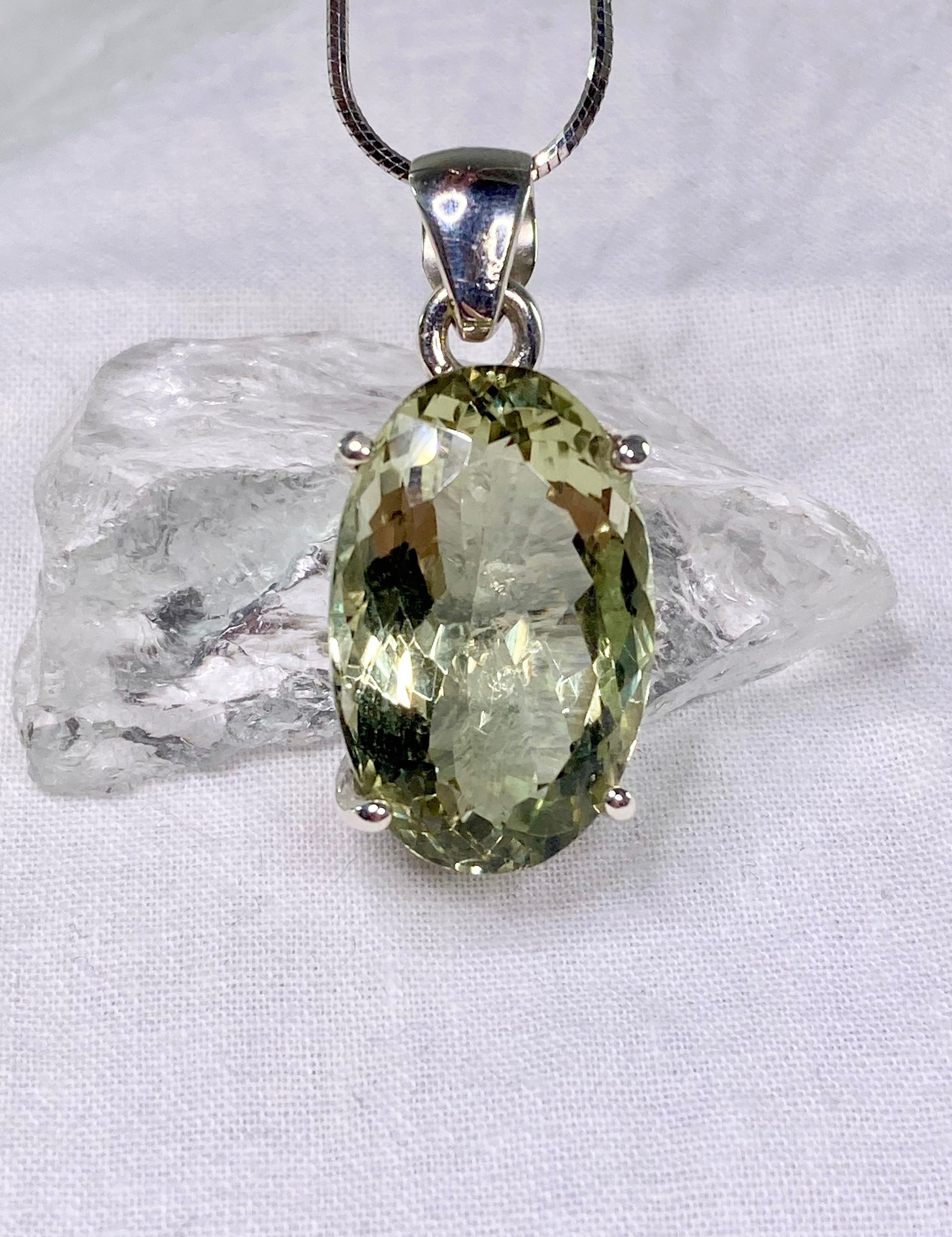 A Large Green Amethyst (Prasiolite ) and Silver Pendant