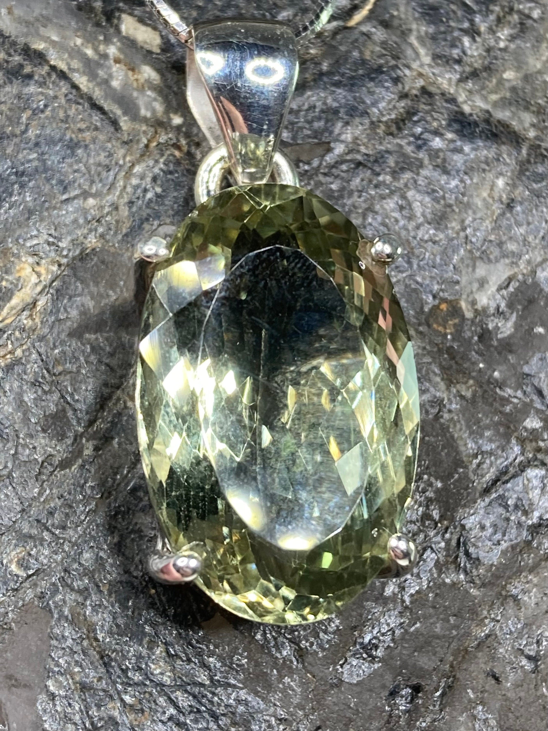 A Large Green Amethyst (Prasiolite ) and Silver Pendant