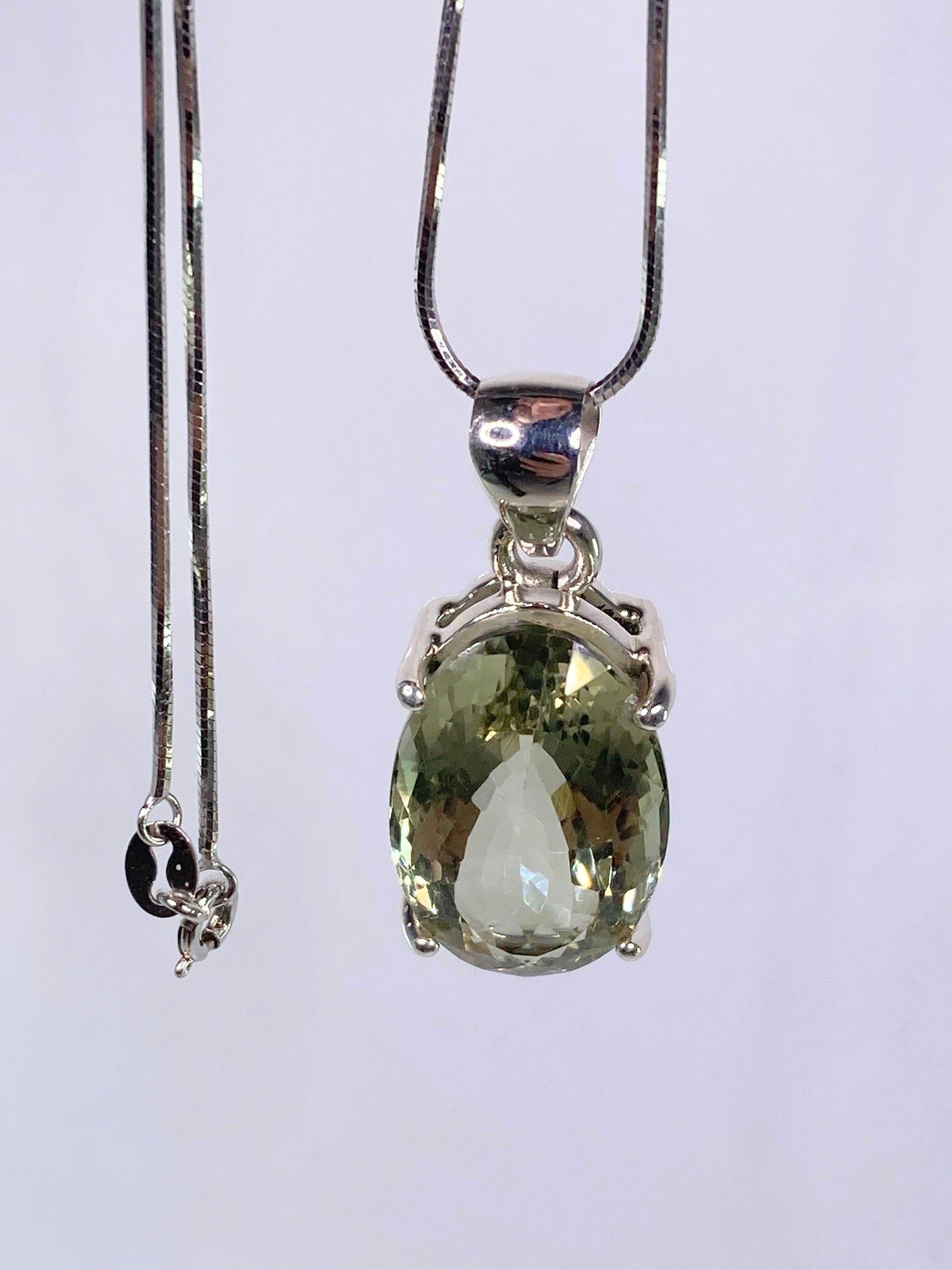 A Large Green Amethyst (Prasiolite ) and Silver Pendant