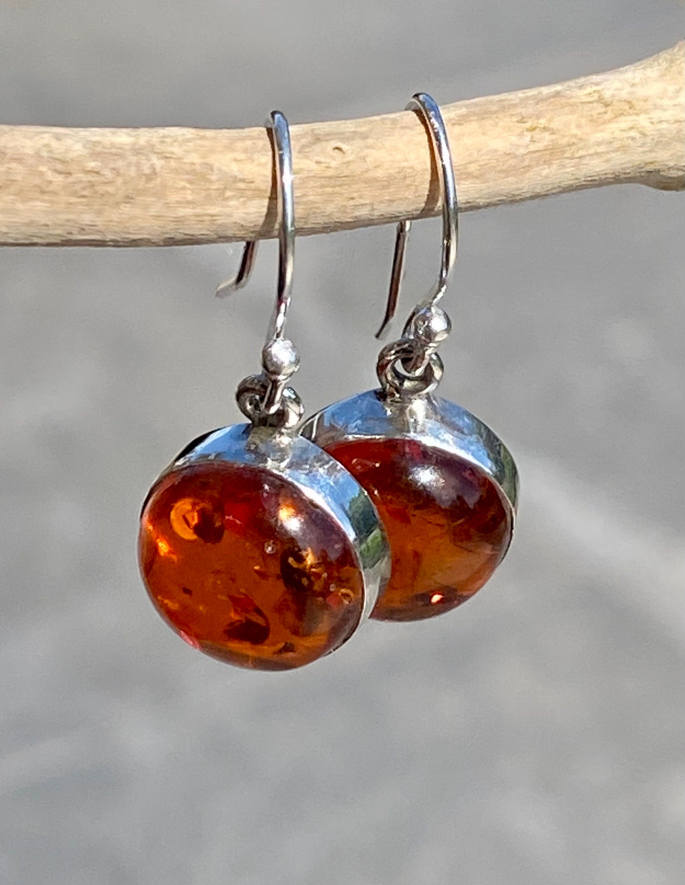 Amber Sterling Silver Drop Earrings