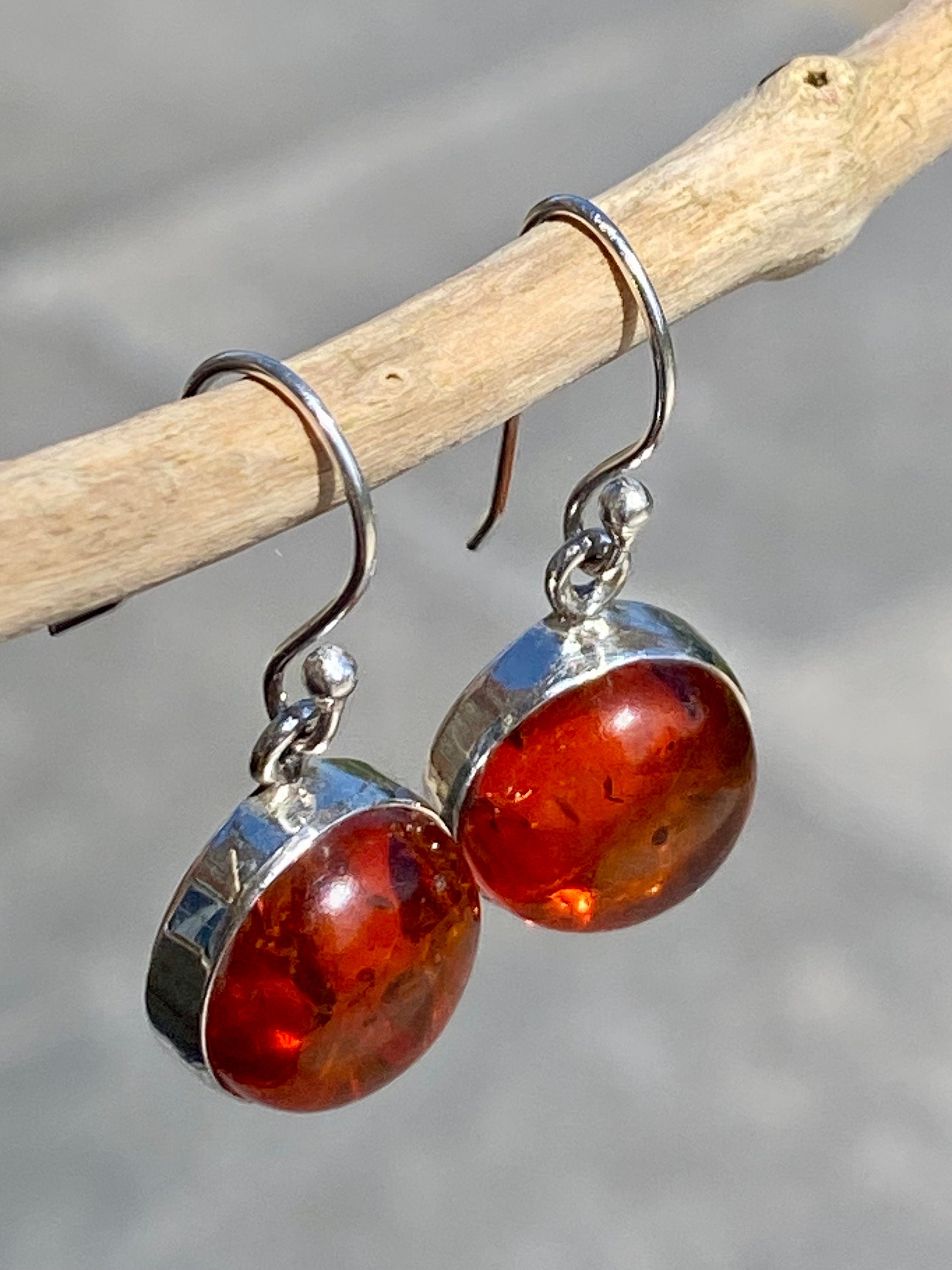 Amber Sterling Silver Drop Earrings