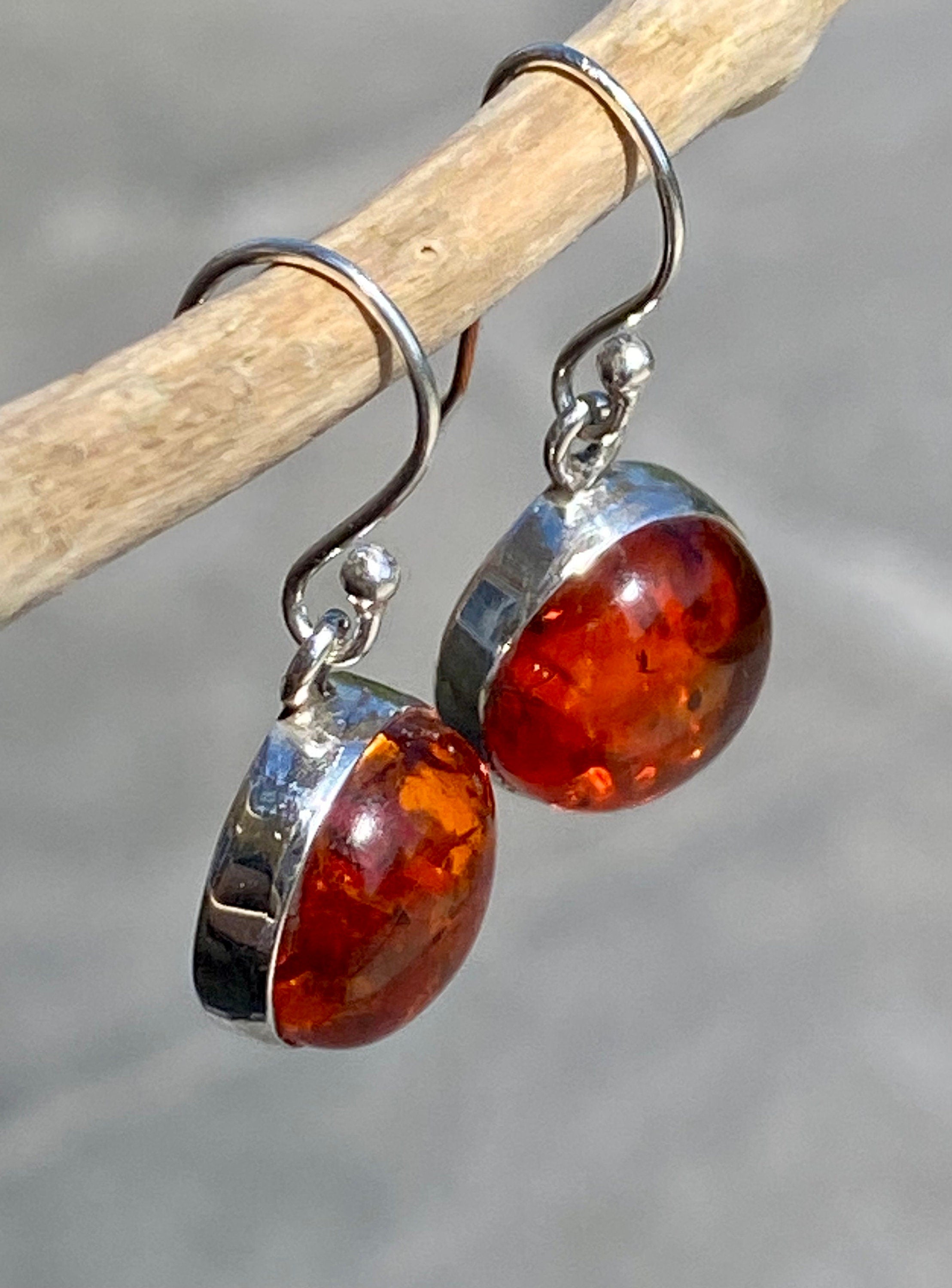 Amber Sterling Silver Drop Earrings