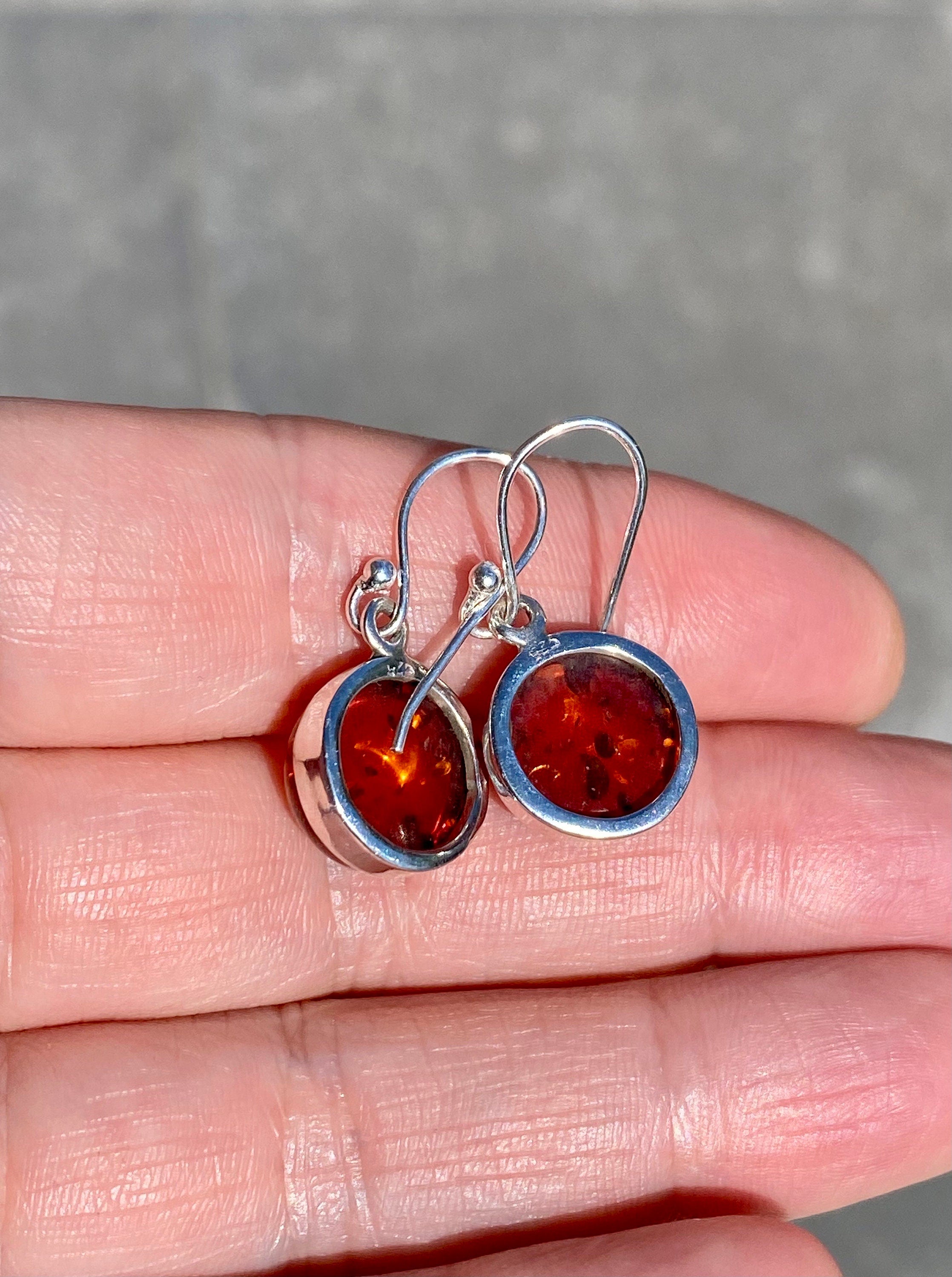 Amber Sterling Silver Drop Earrings