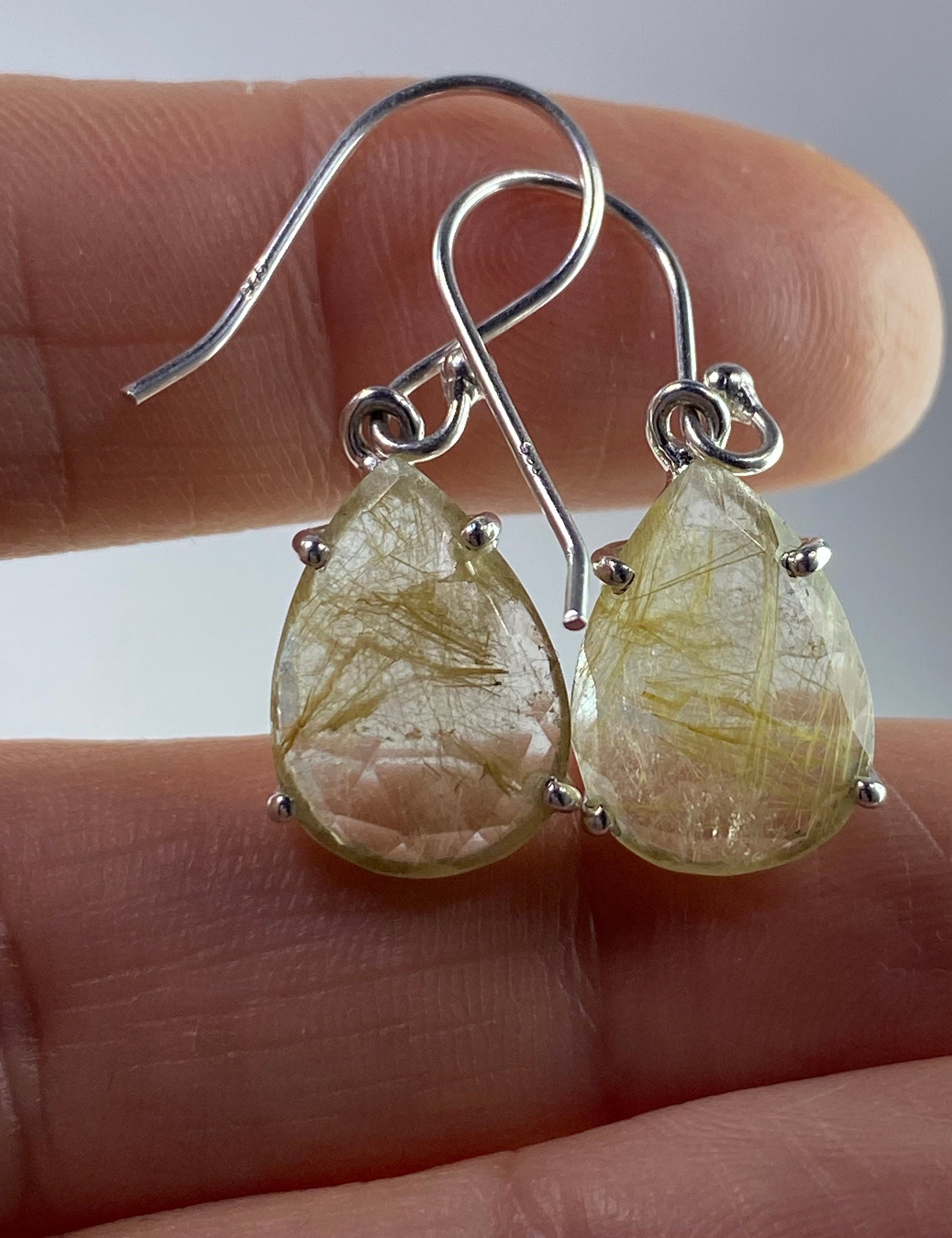 Gold Rutilated Quartz and Silver Earrings