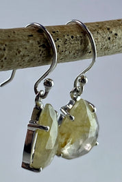Gold Rutilated Quartz and Silver Earrings