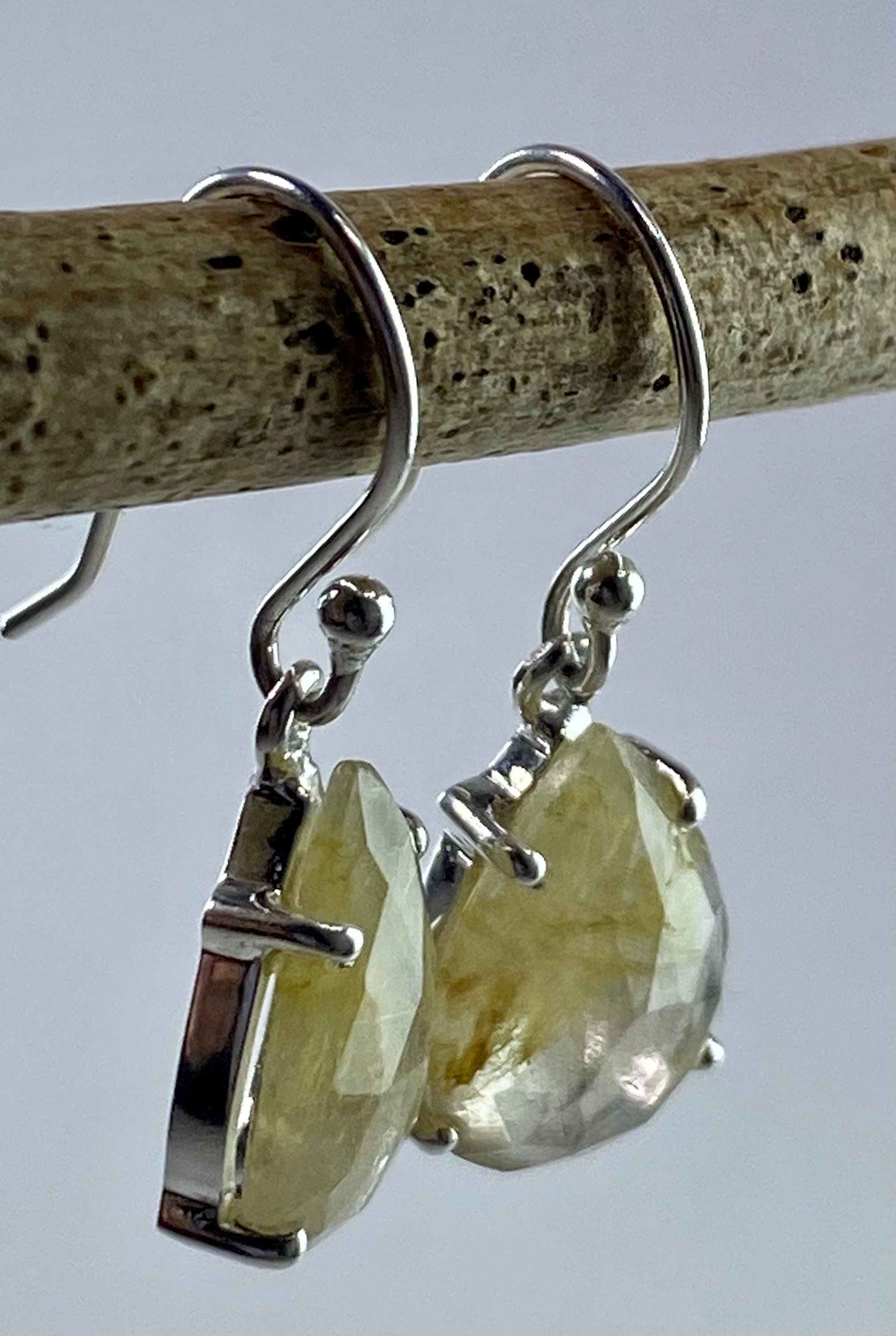 Gold Rutilated Quartz and Silver Earrings