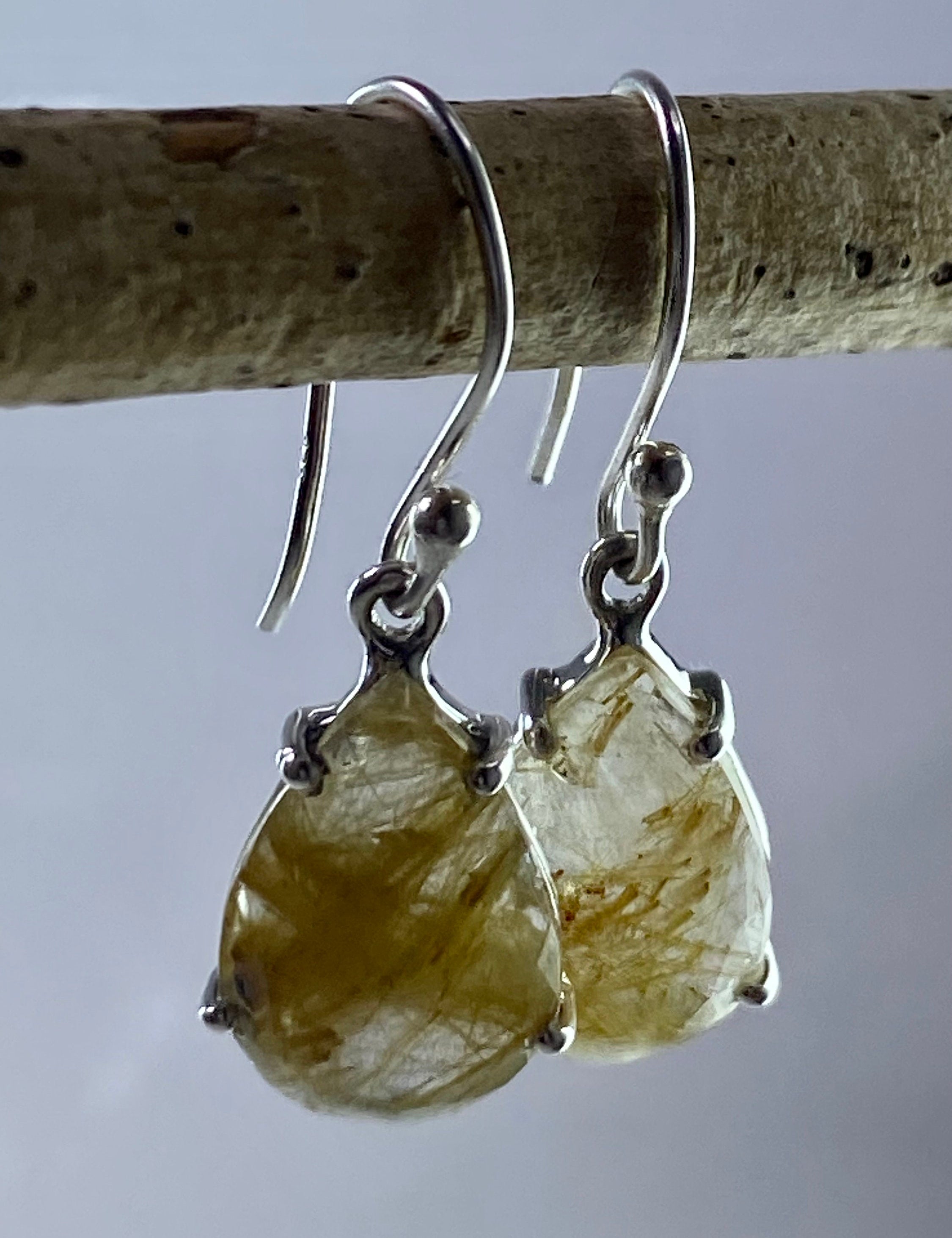 Gold Rutilated Quartz and Silver Earrings