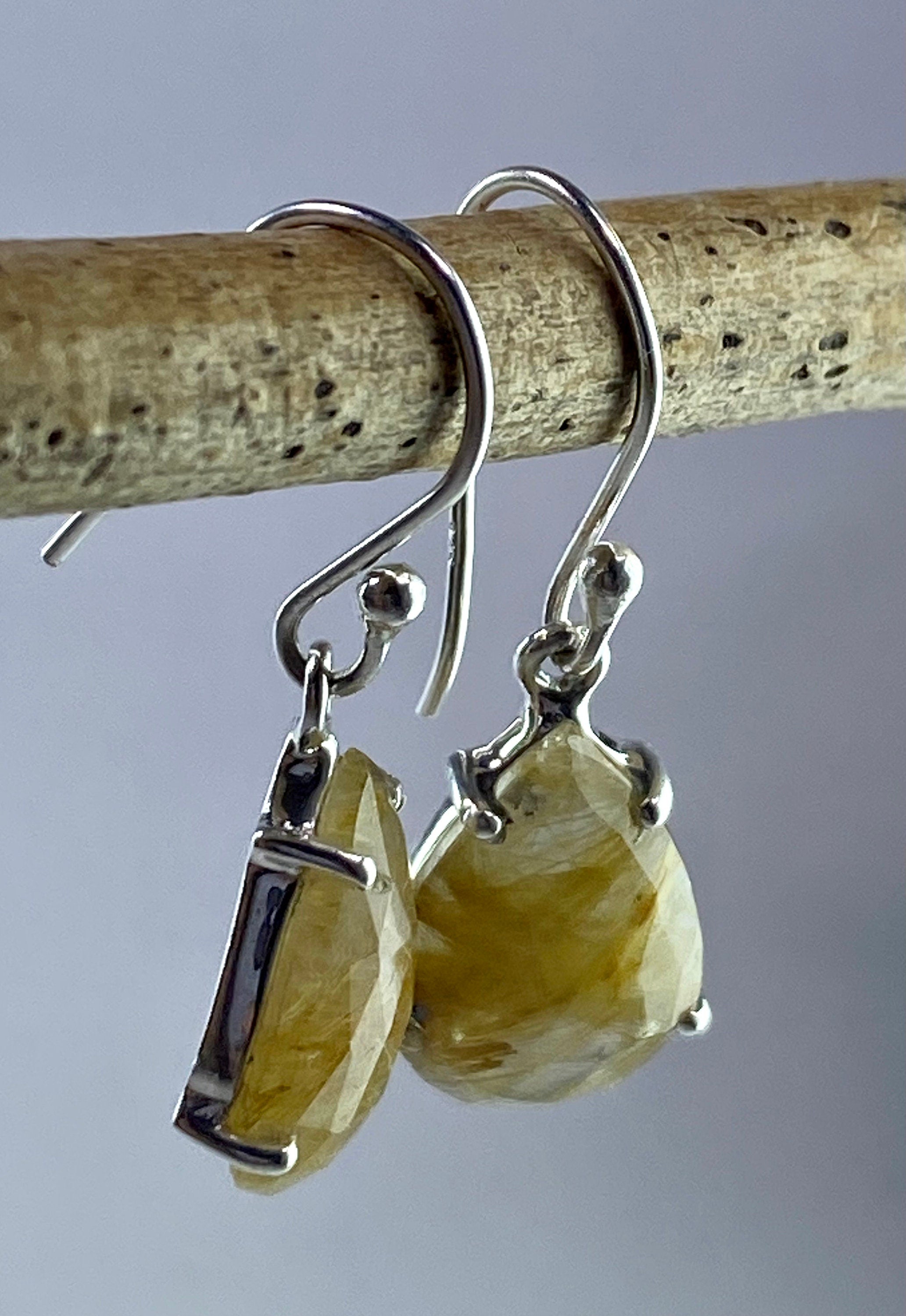 Gold Rutilated Quartz and Silver Earrings