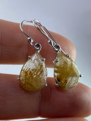 Gold Rutilated Quartz and Silver Earrings