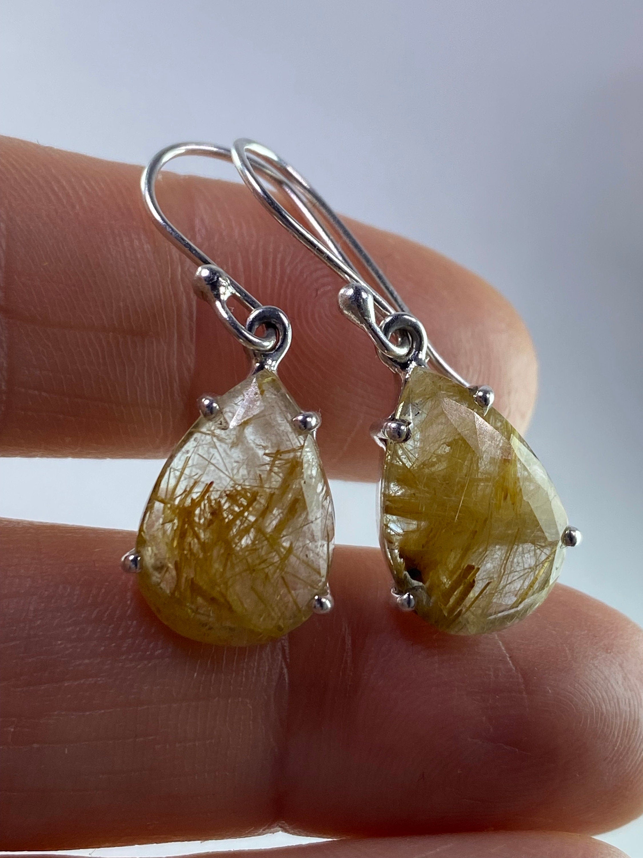 Gold Rutilated Quartz and Silver Earrings
