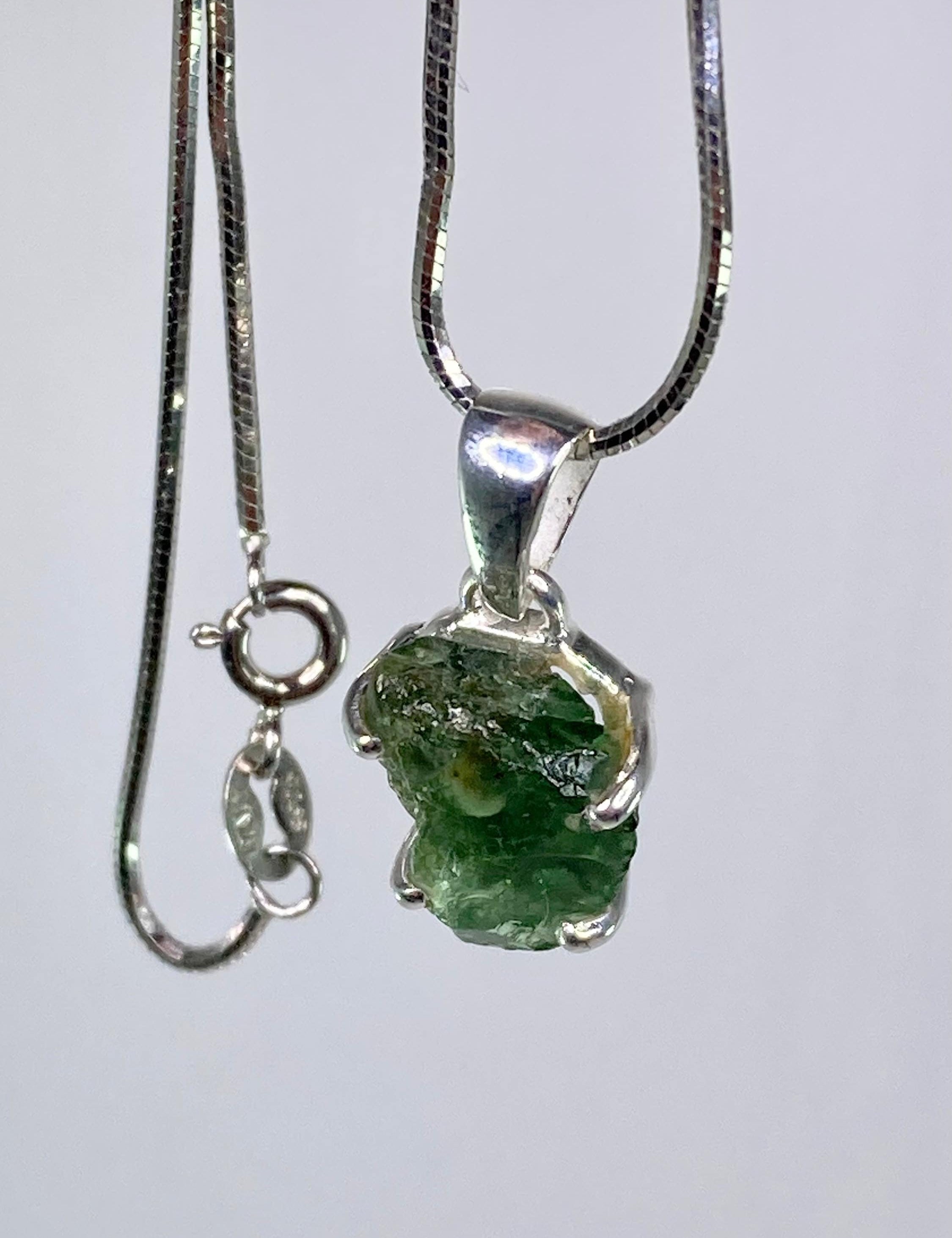 Natural Green Apatite and Silver Pendant