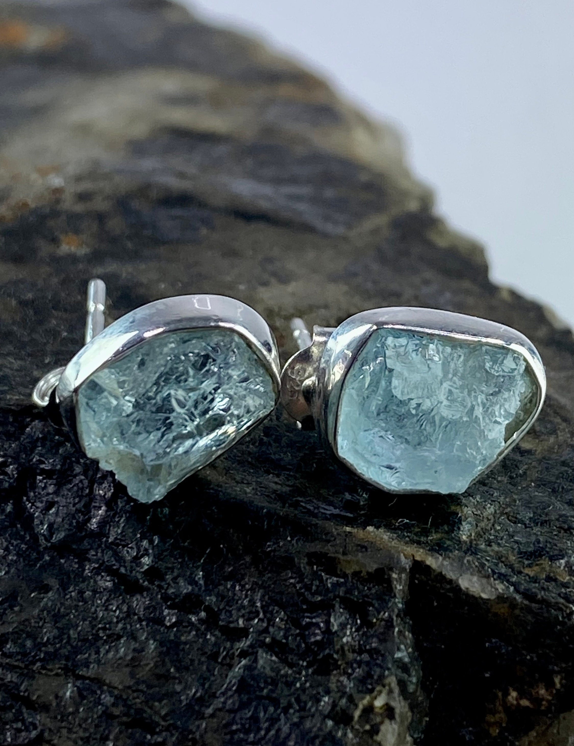 Raw Aquamarine and silver Earrings