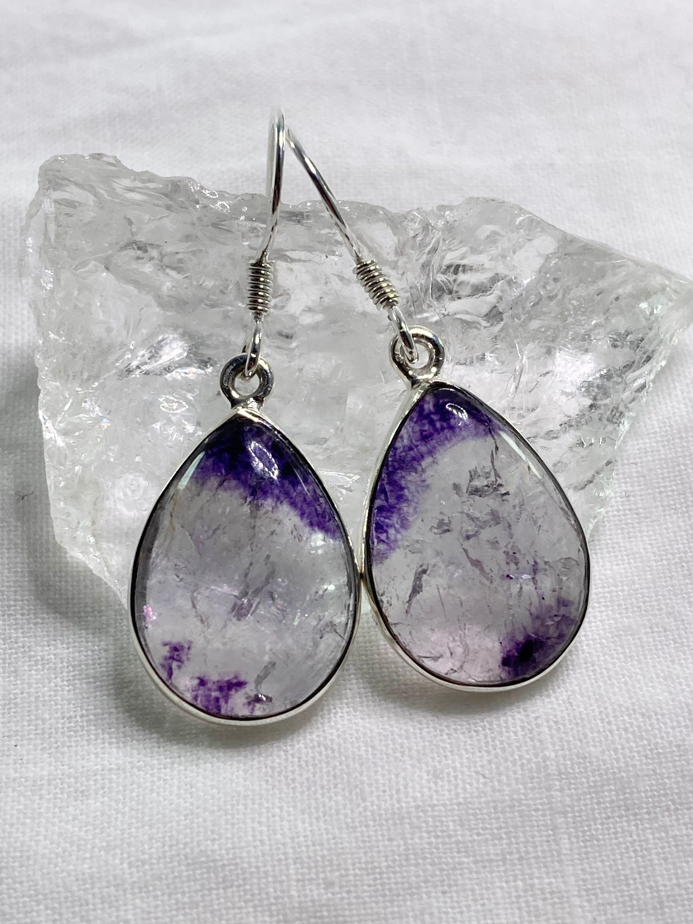 High Quality Blue John and Silver Drop Earrings