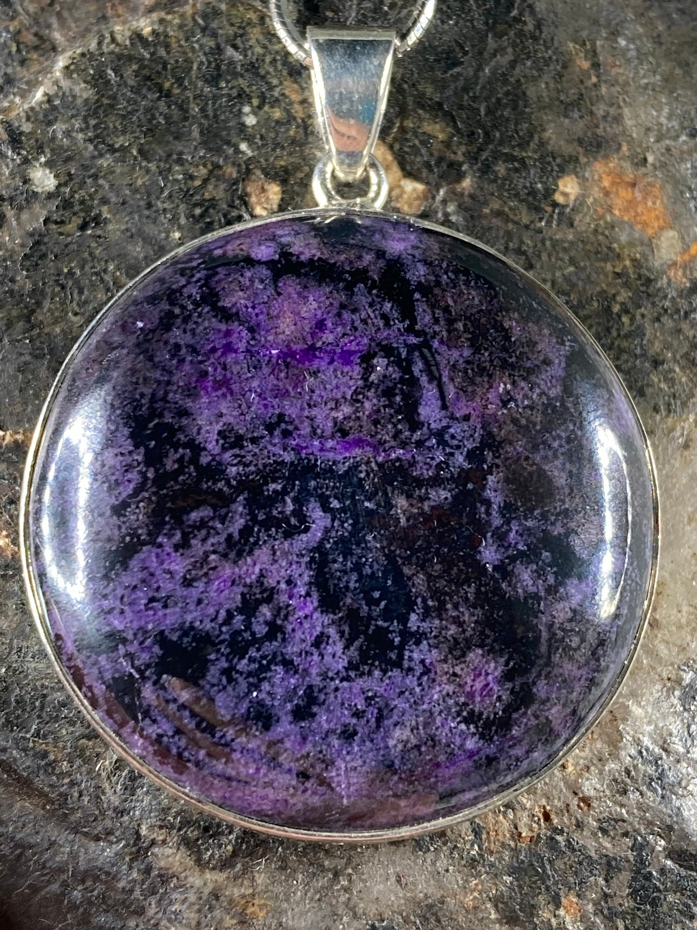 High Quality Sugilite and Silver Pendant Including the Snake Chain