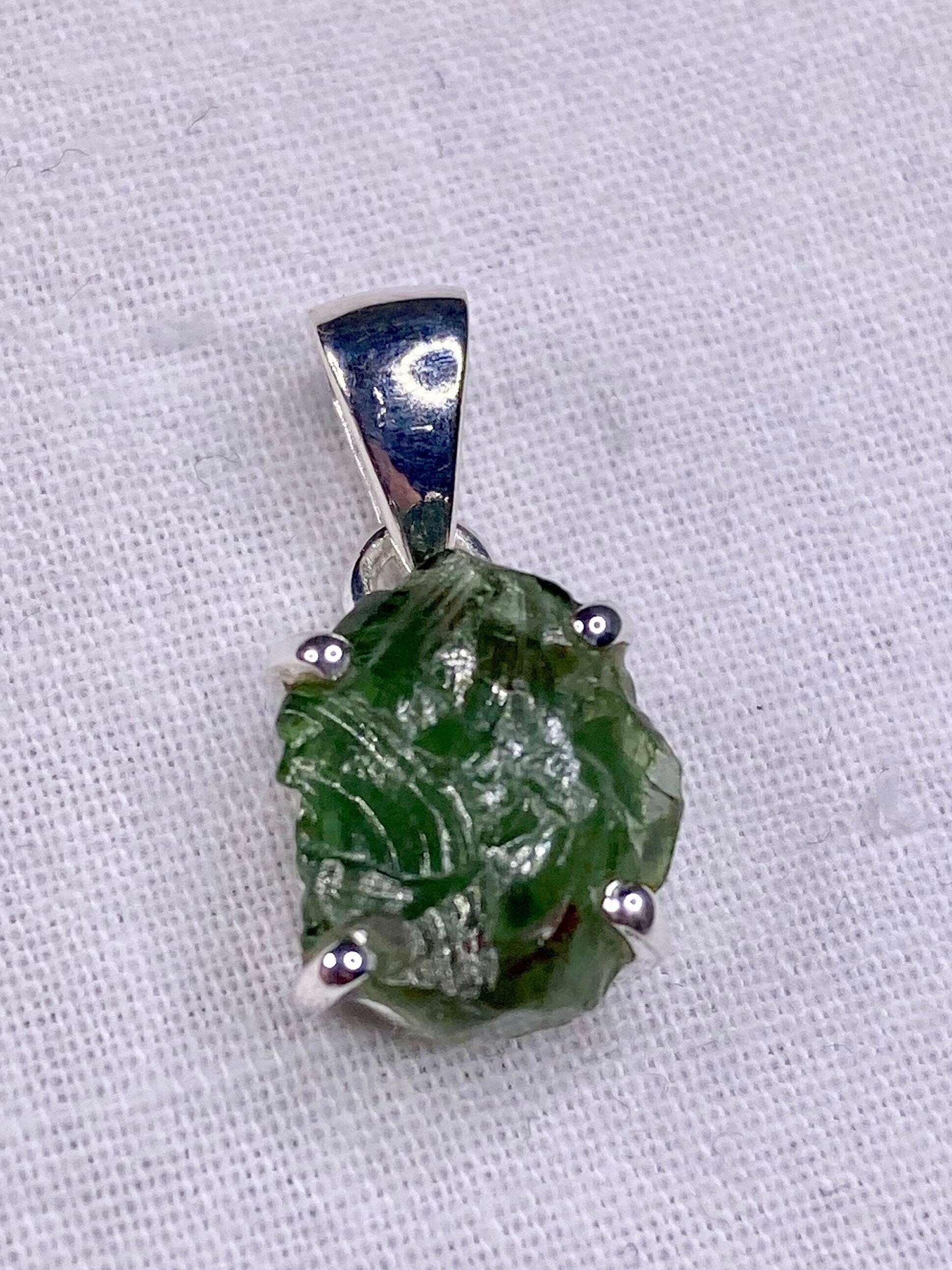 Natural Green Apatite and Silver Pendant