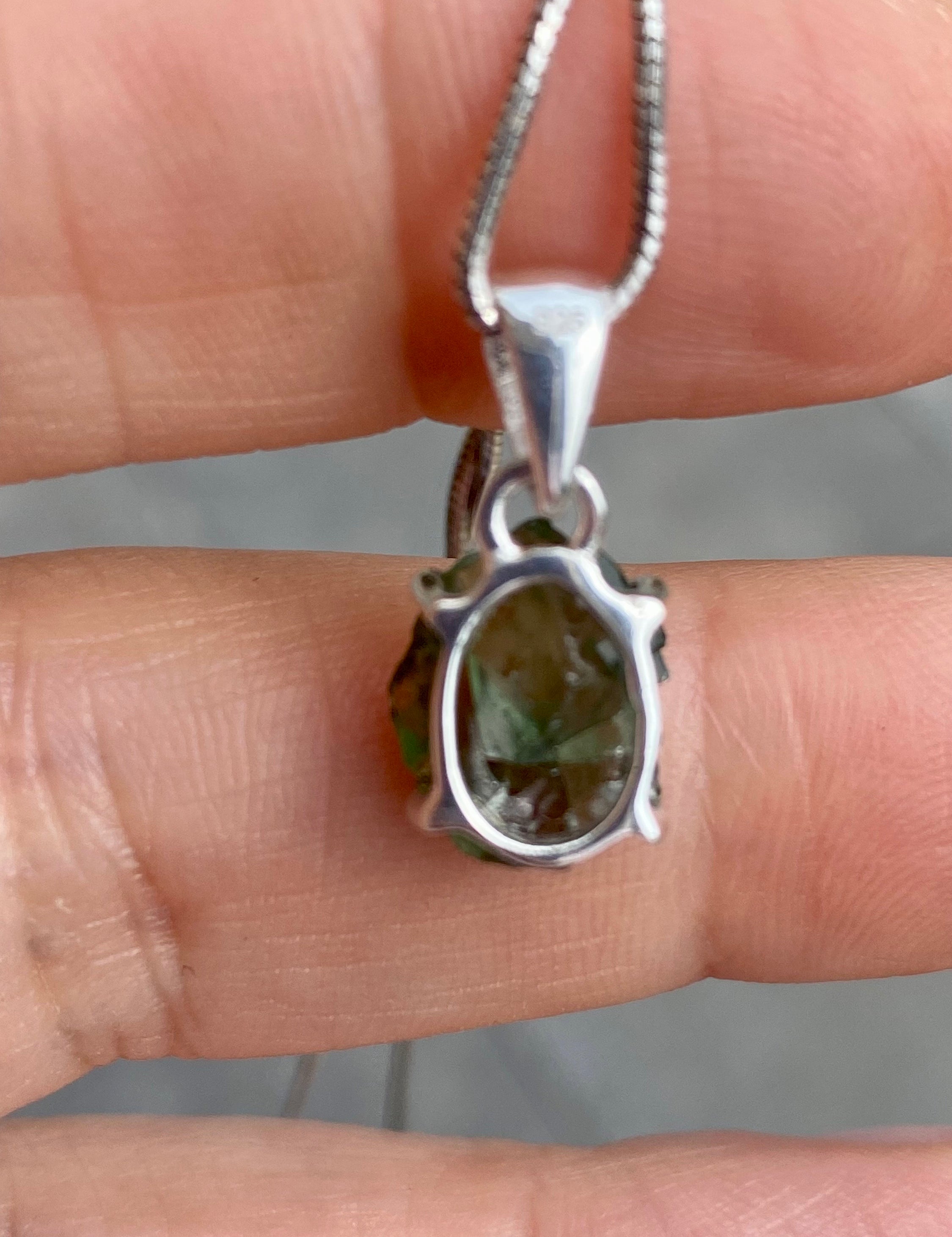 Natural Green Apatite and Silver Pendant