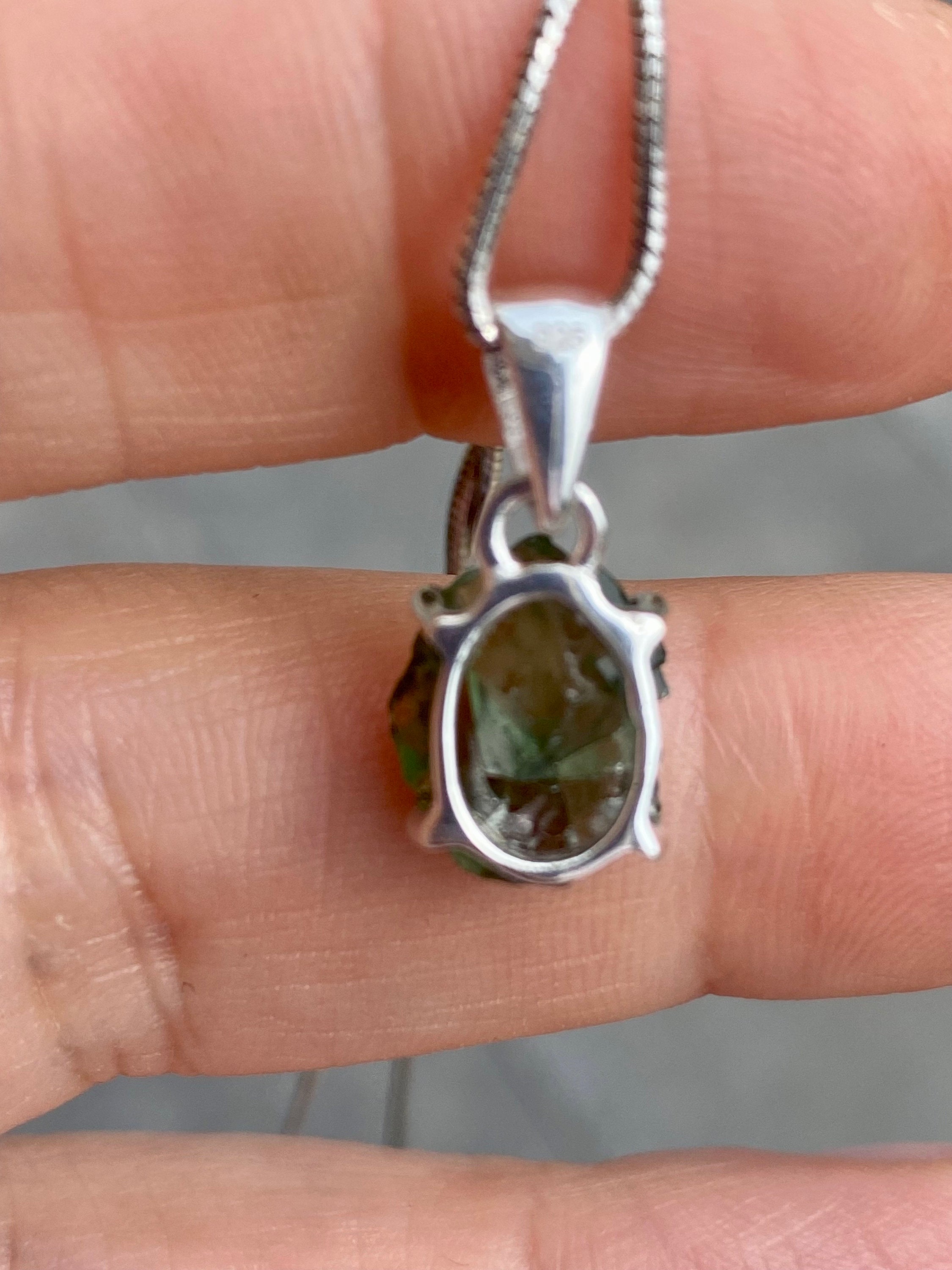 Natural Green Apatite and Silver Pendant