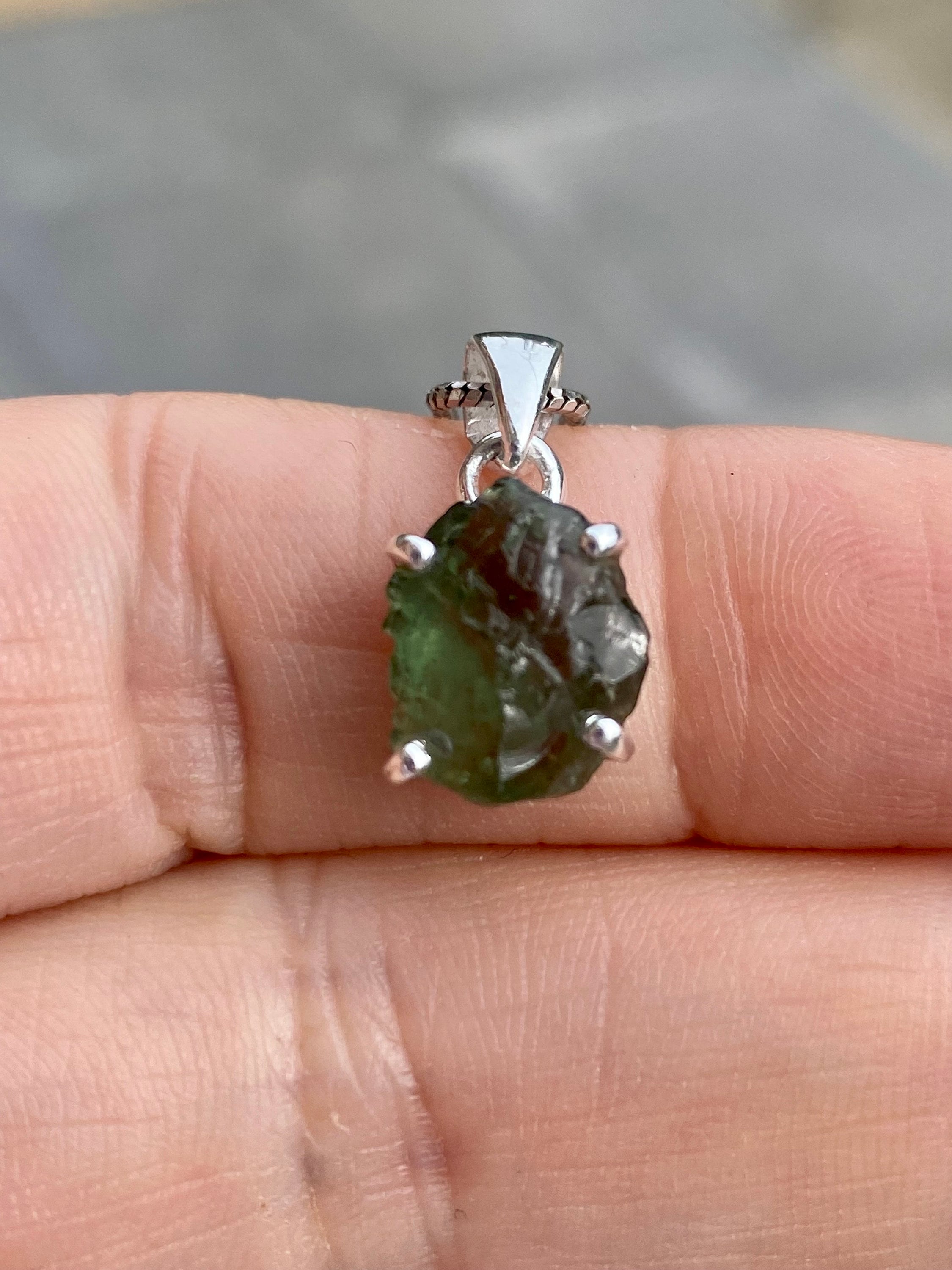 Natural Green Apatite and Silver Pendant