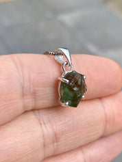 Natural Green Apatite and Silver Pendant