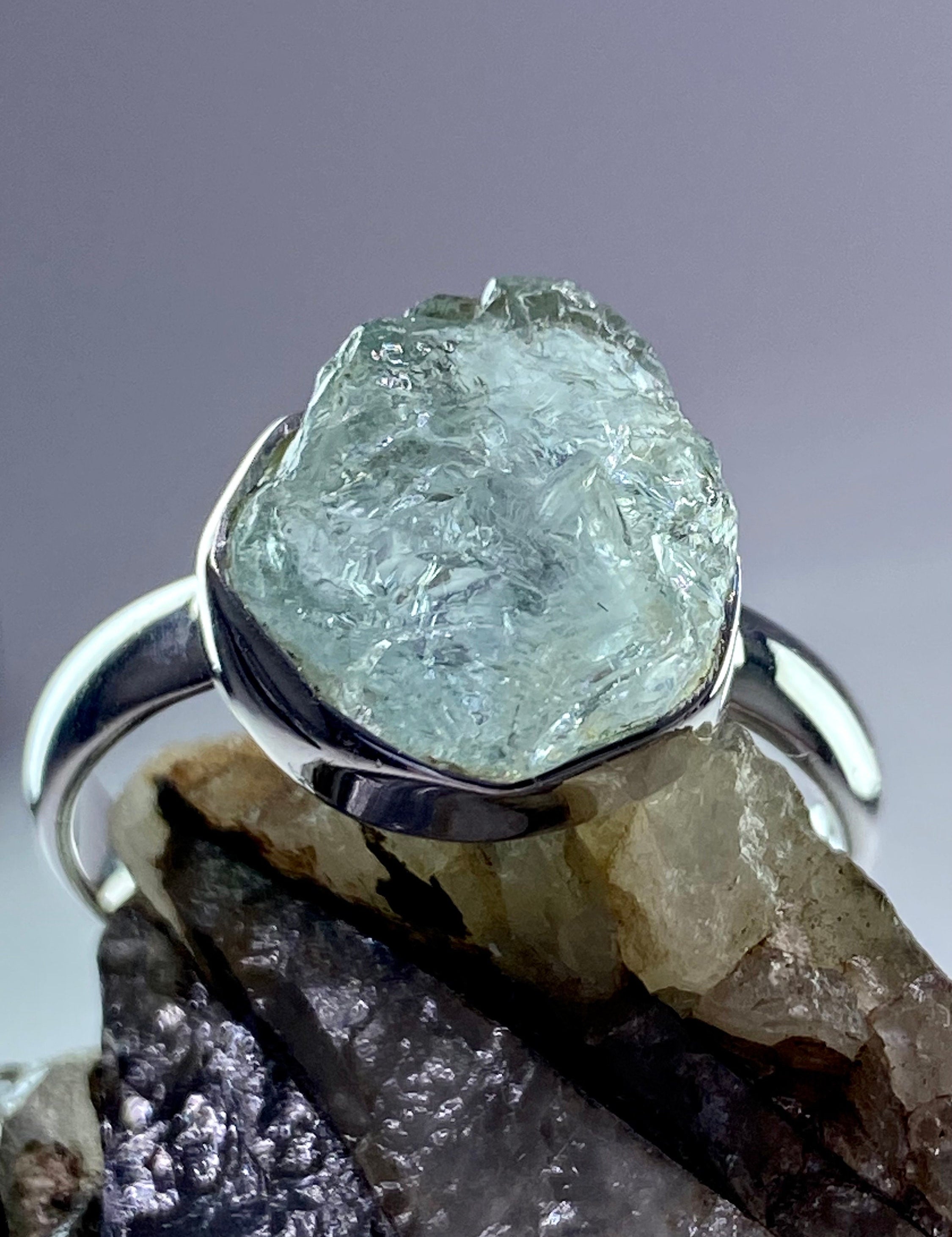 Raw Aquamarine and Silver Ring