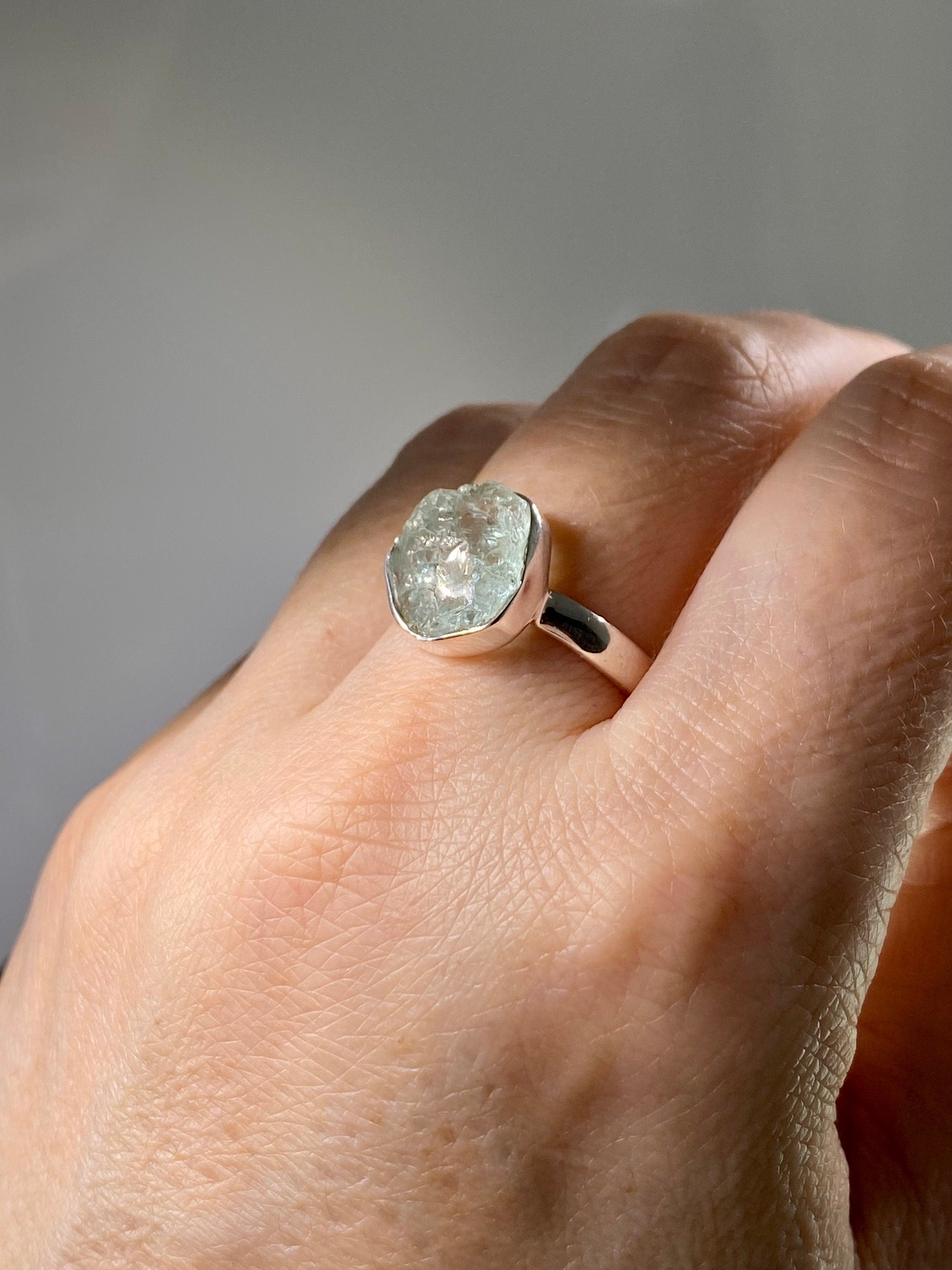 Raw Aquamarine and Silver Ring