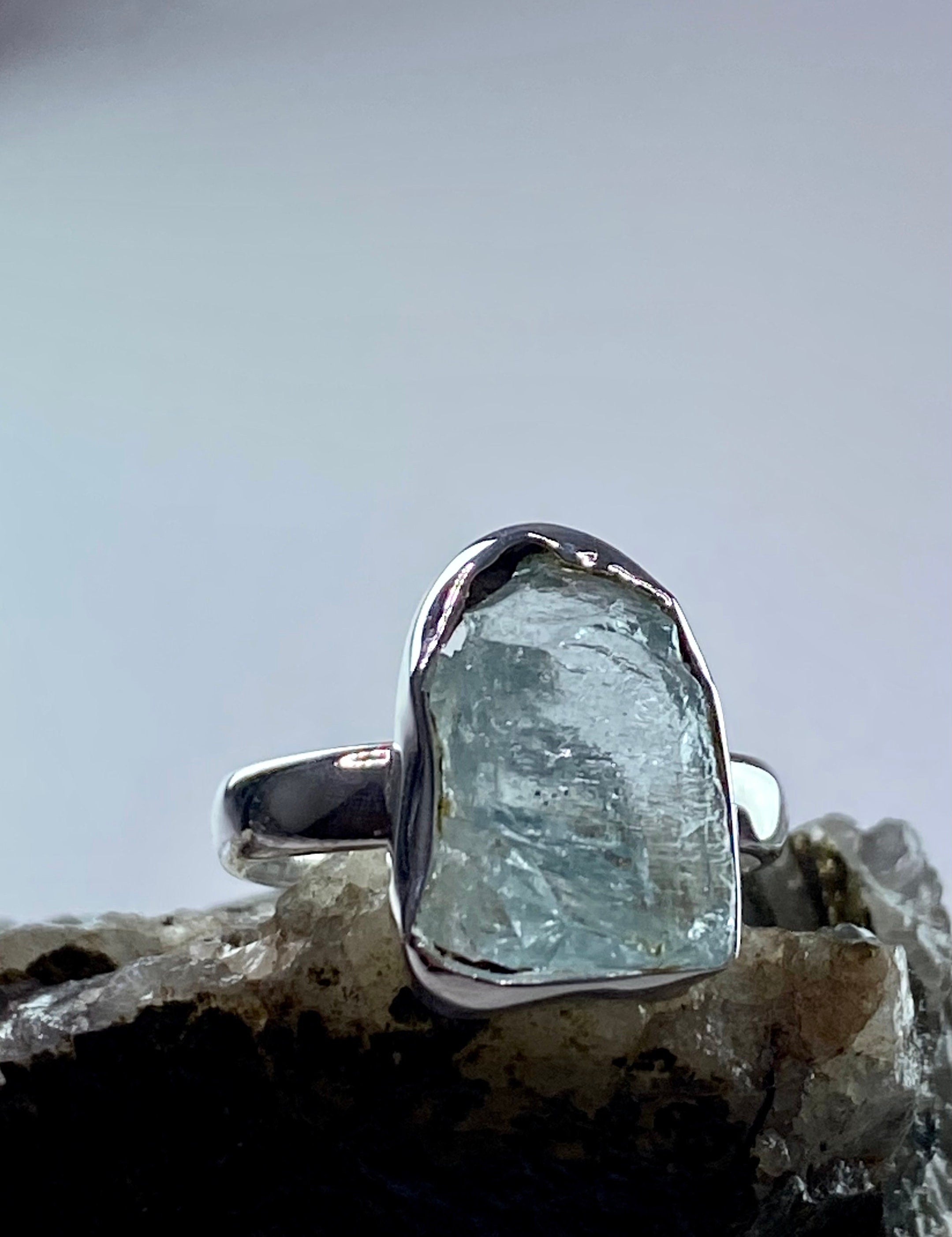 Raw Aquamarine and Silver Ring