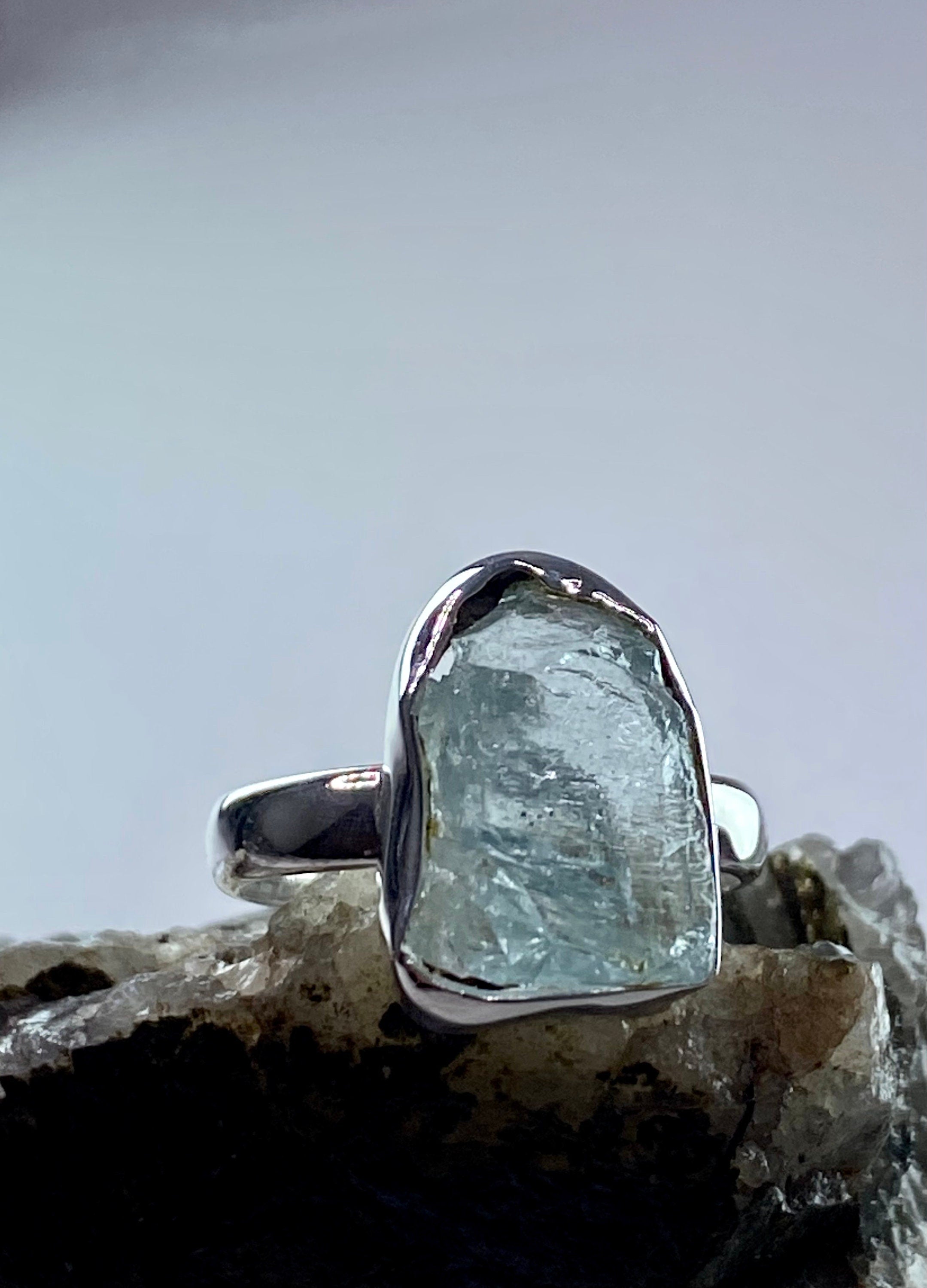 Raw Aquamarine and Silver Ring