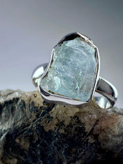 Raw Aquamarine and Silver Ring