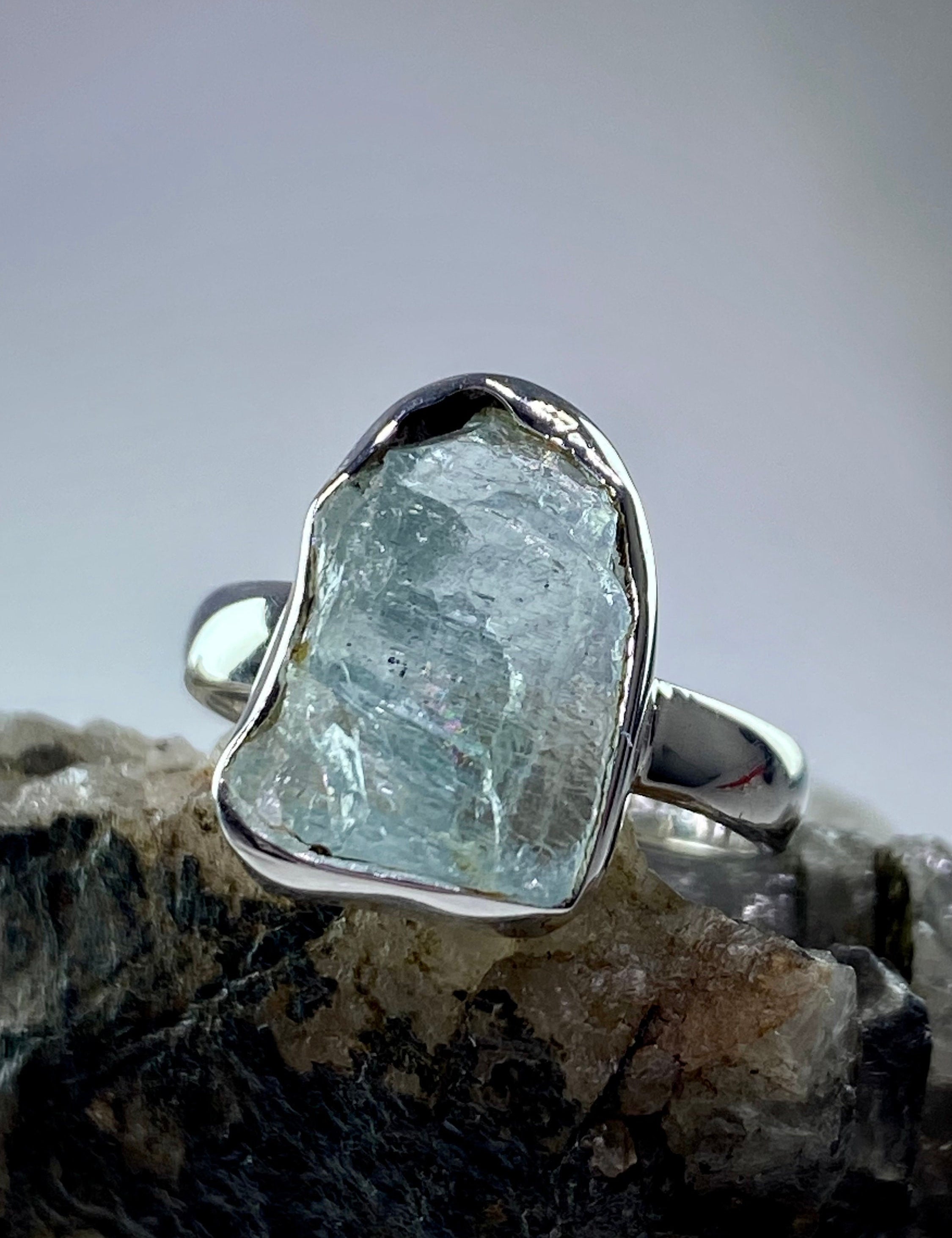 Raw Aquamarine and Silver Ring