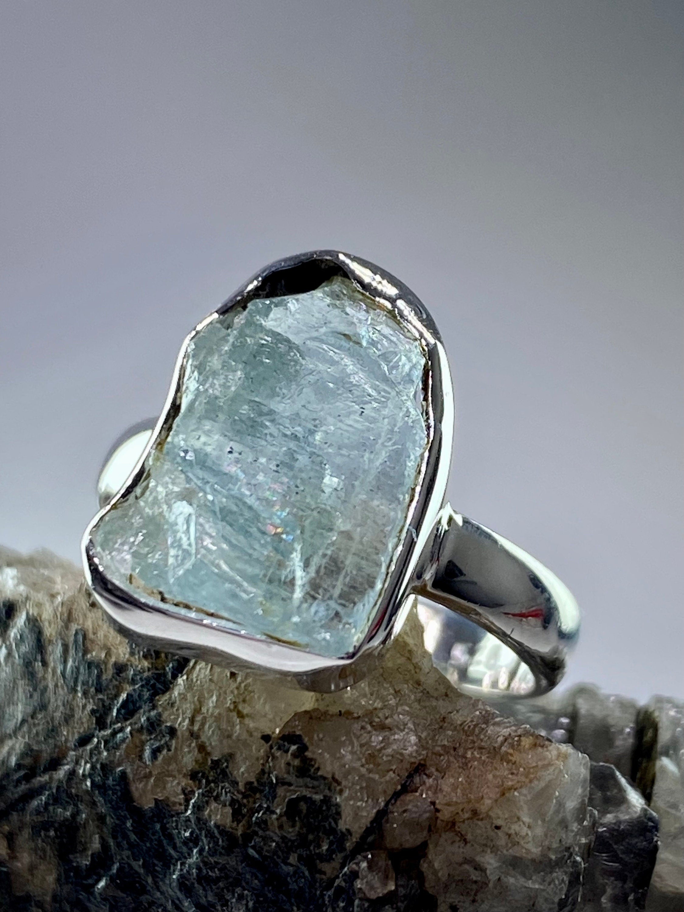 Raw Aquamarine and Silver Ring