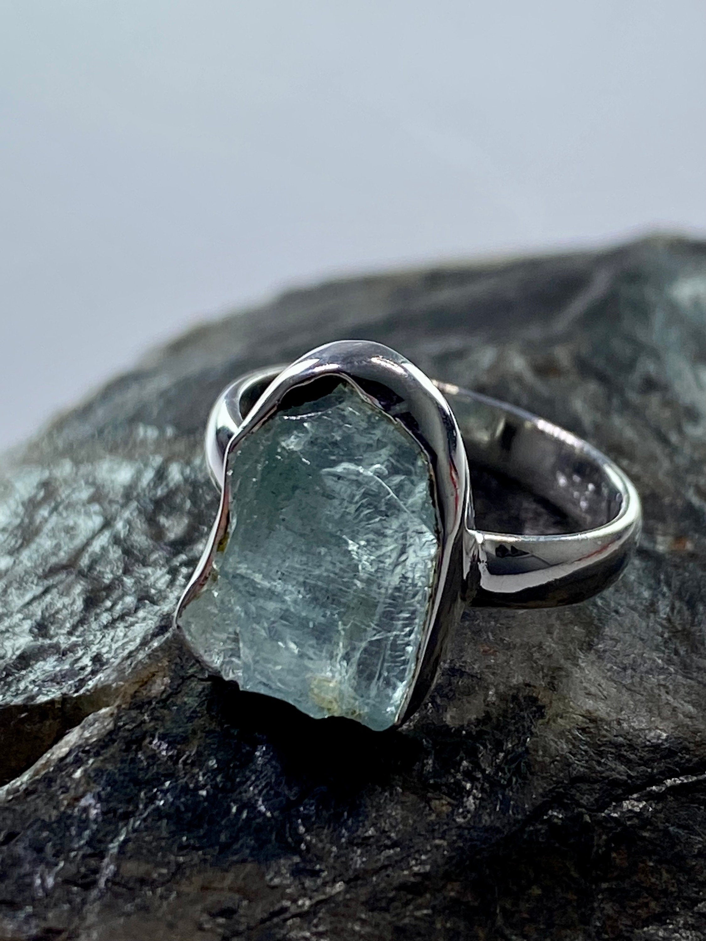 Raw Aquamarine and Silver Ring