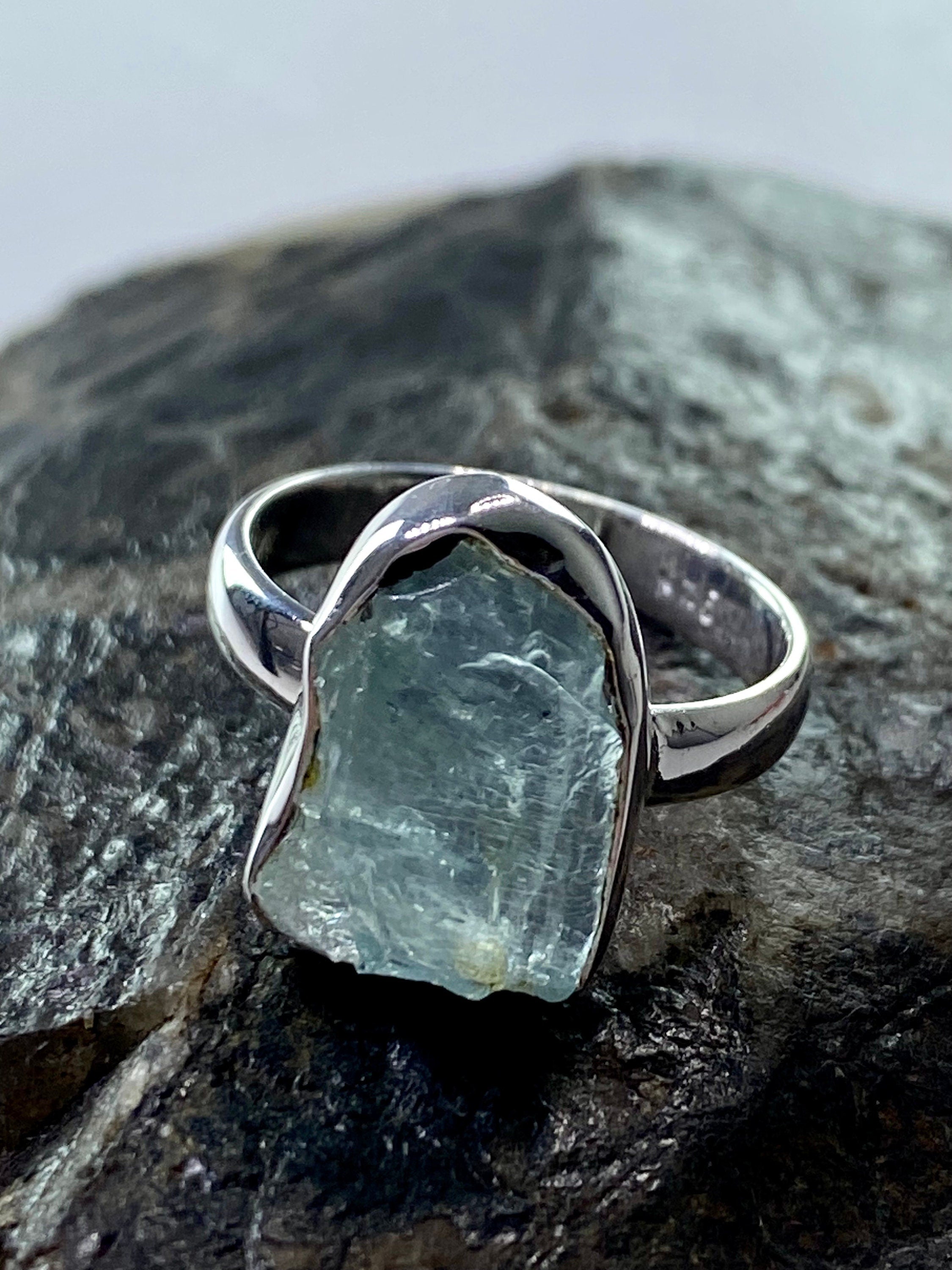 Raw Aquamarine and Silver Ring